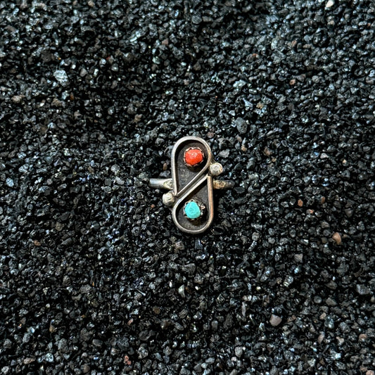 Size 5 Vintage Sterling Turquoise Coral Ring
