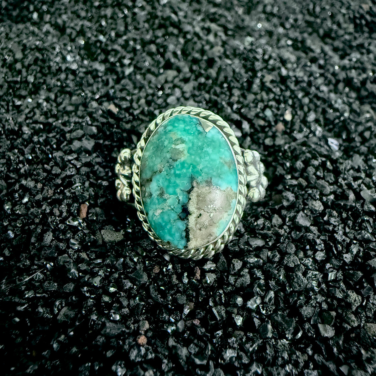 Size 7.75 Navajo Turquoise and Sterling Silver Ring