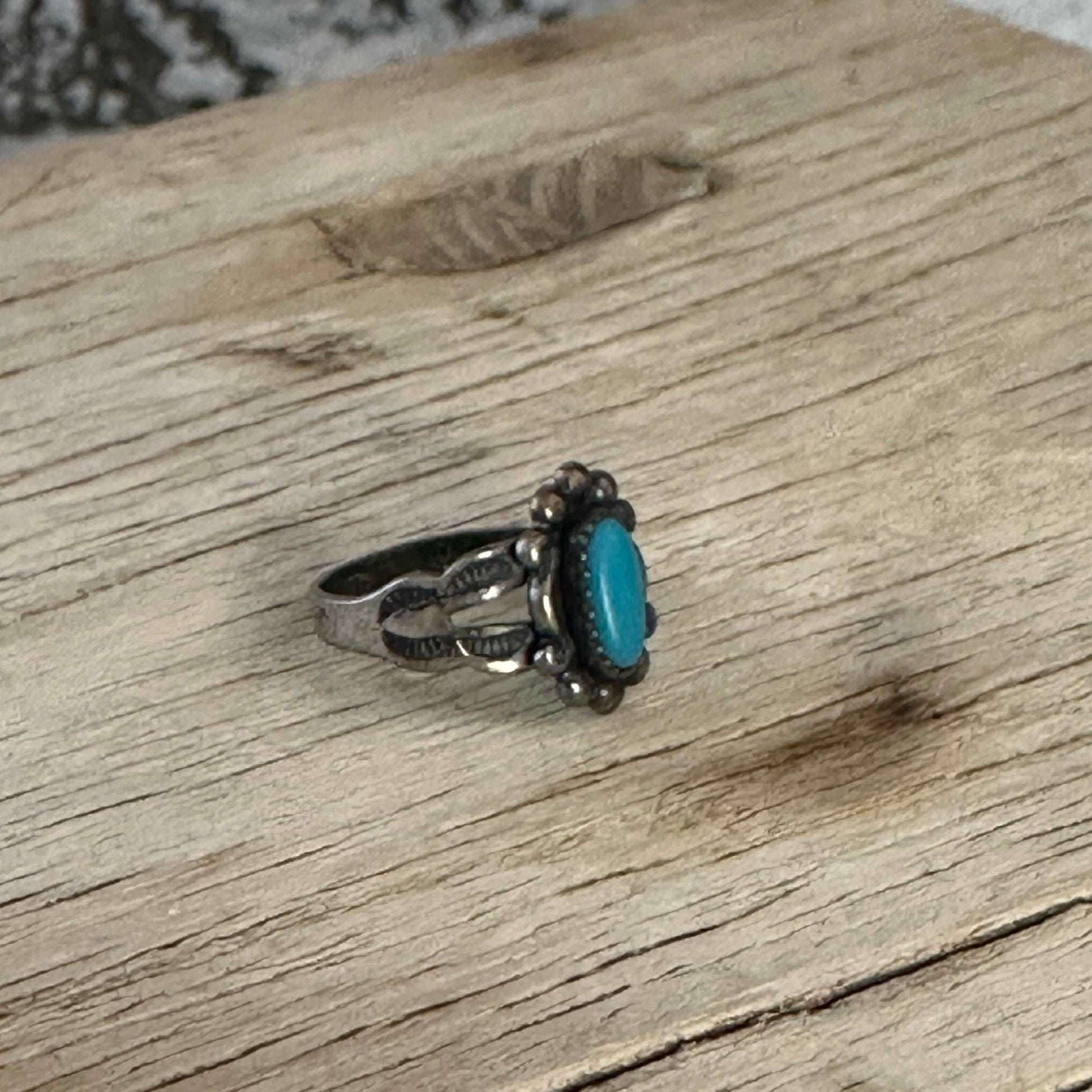 Size 4 Harvey Era Sterling Silver Turquoise Ring - High Voltage Ranch