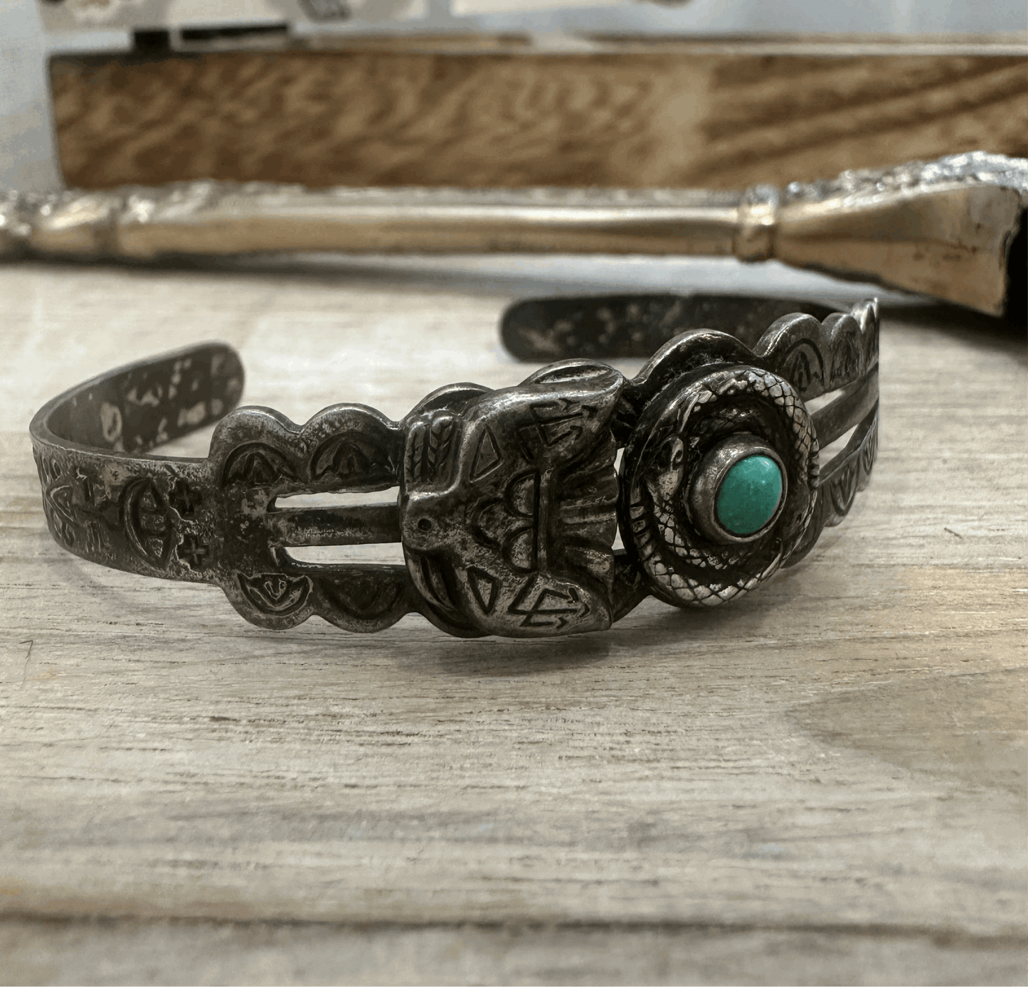 Harvey Era Navajo Sterling Silver Turquoise Cuff Bracelet - High Voltage Ranch
