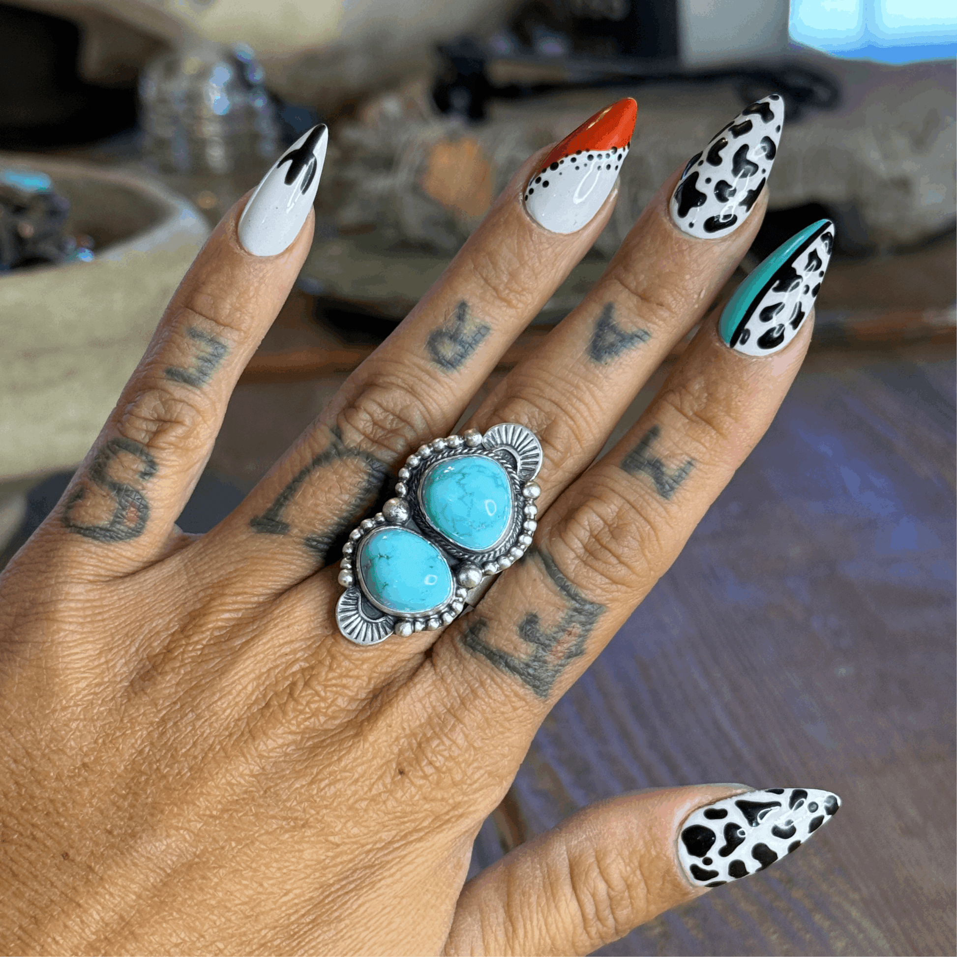 Size 8 Gorgeous Navajo Sterling Silver Campitos Turquoise Ring