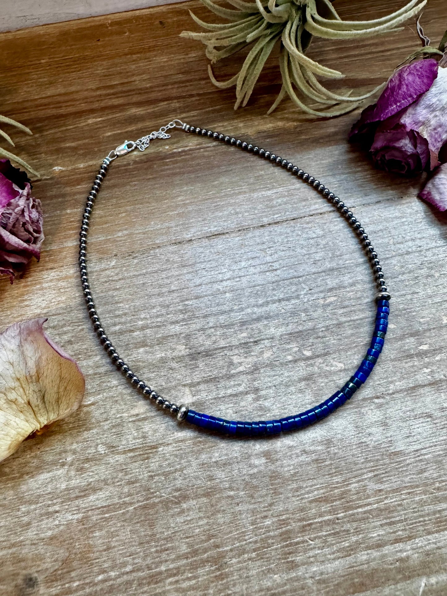 Lapis & Sterling Silver Pearl Choker Necklace
