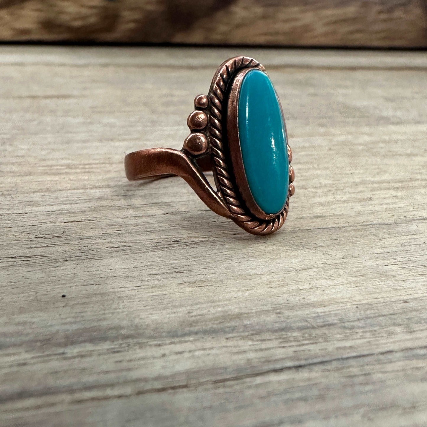 Size 7.5 Vintage Native American Copper Turquoise Ring - High Voltage Ranch