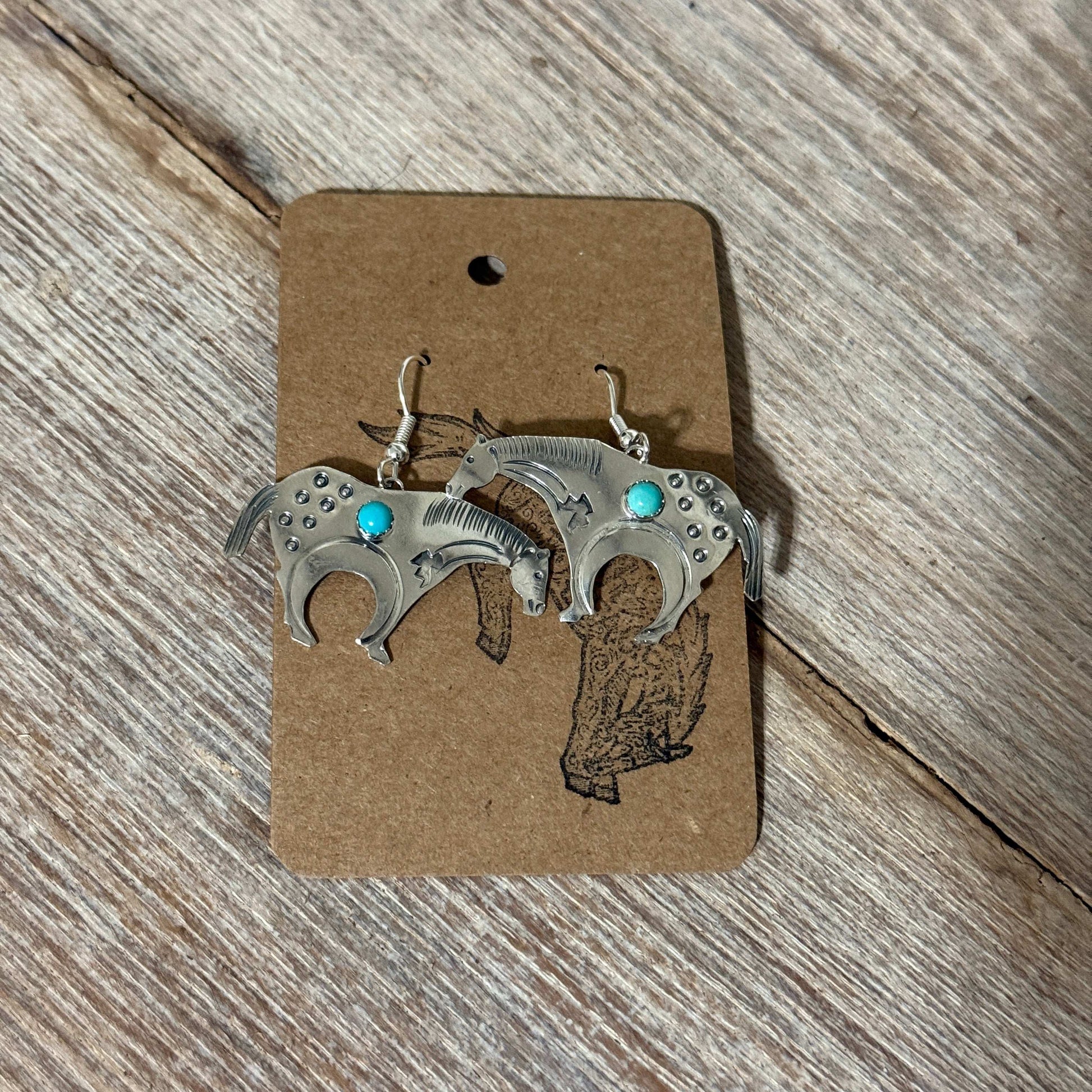 Native American Stamped Appaloosa Horse Earrings with Turquoise