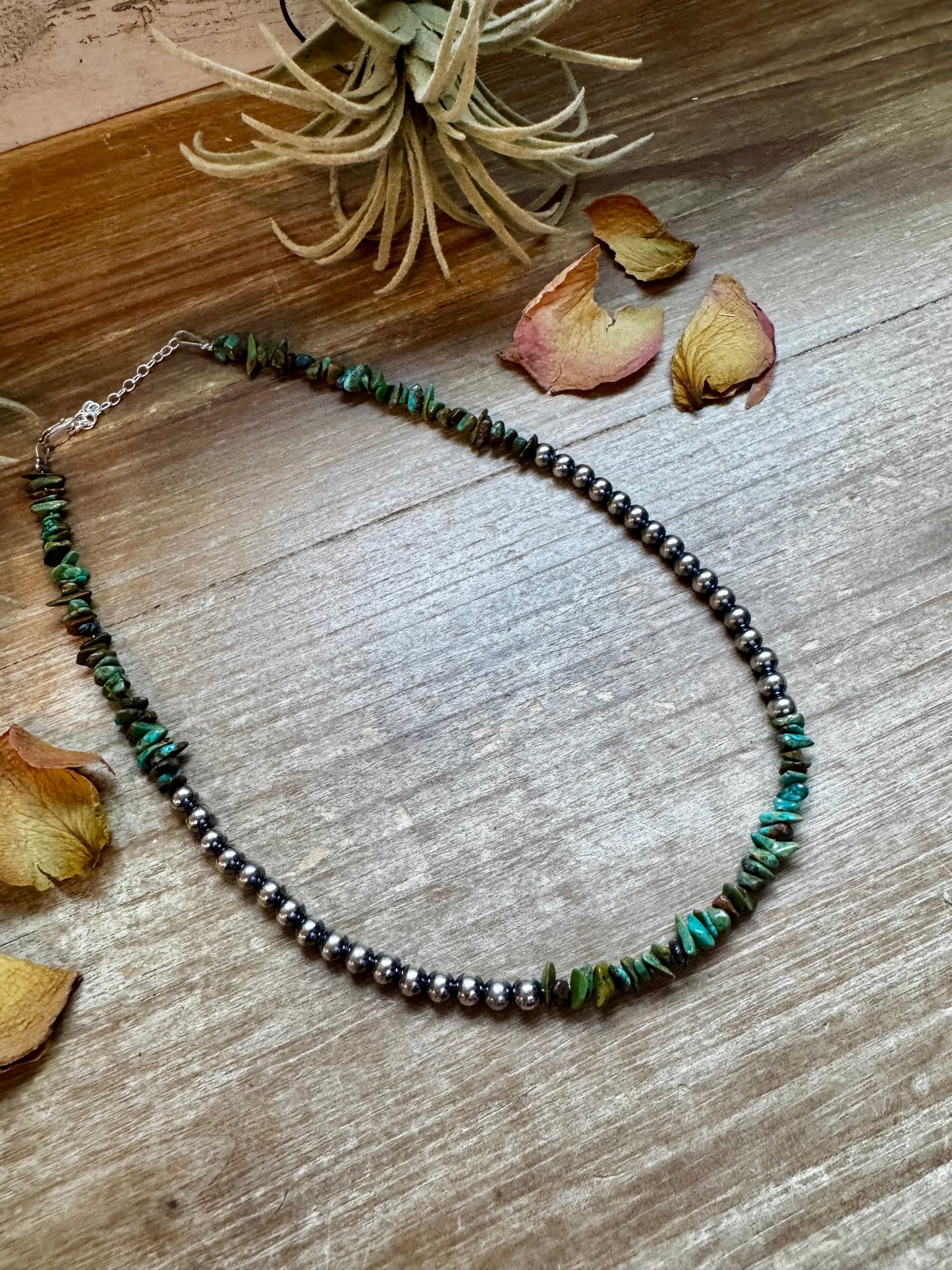 Desert Pearl & Turquoise Chip Necklace – 16" + Extender