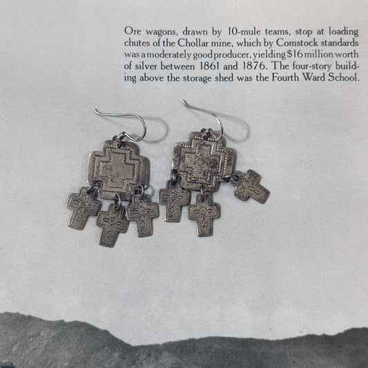 Vintage Native American Sterling Silver Cross Earrings