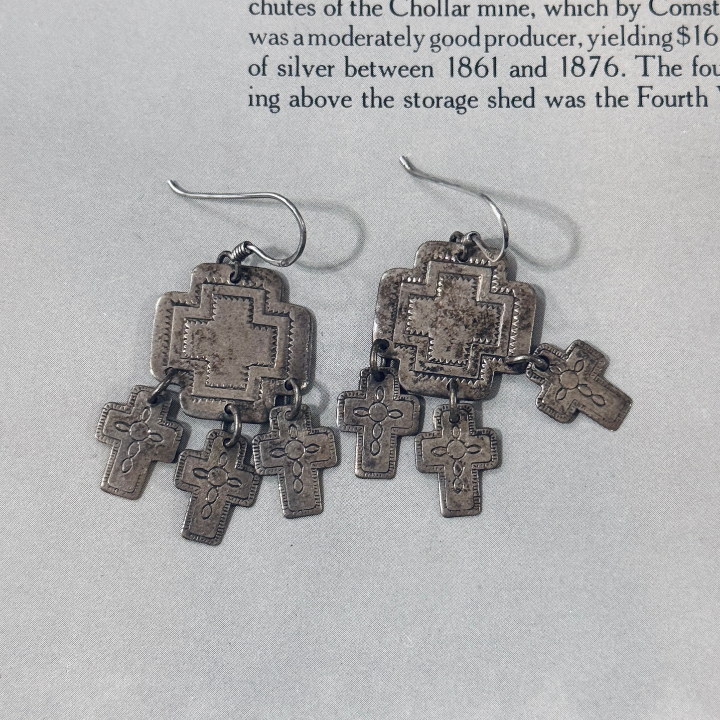 Vintage Native American Sterling Silver Cross Earrings