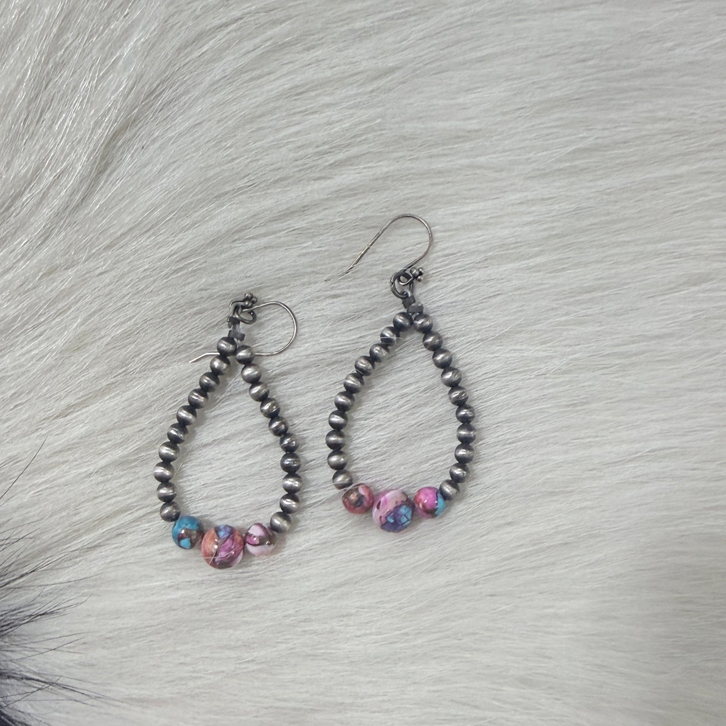 Pink Dahlia Desert Pearl Hoop Earrings