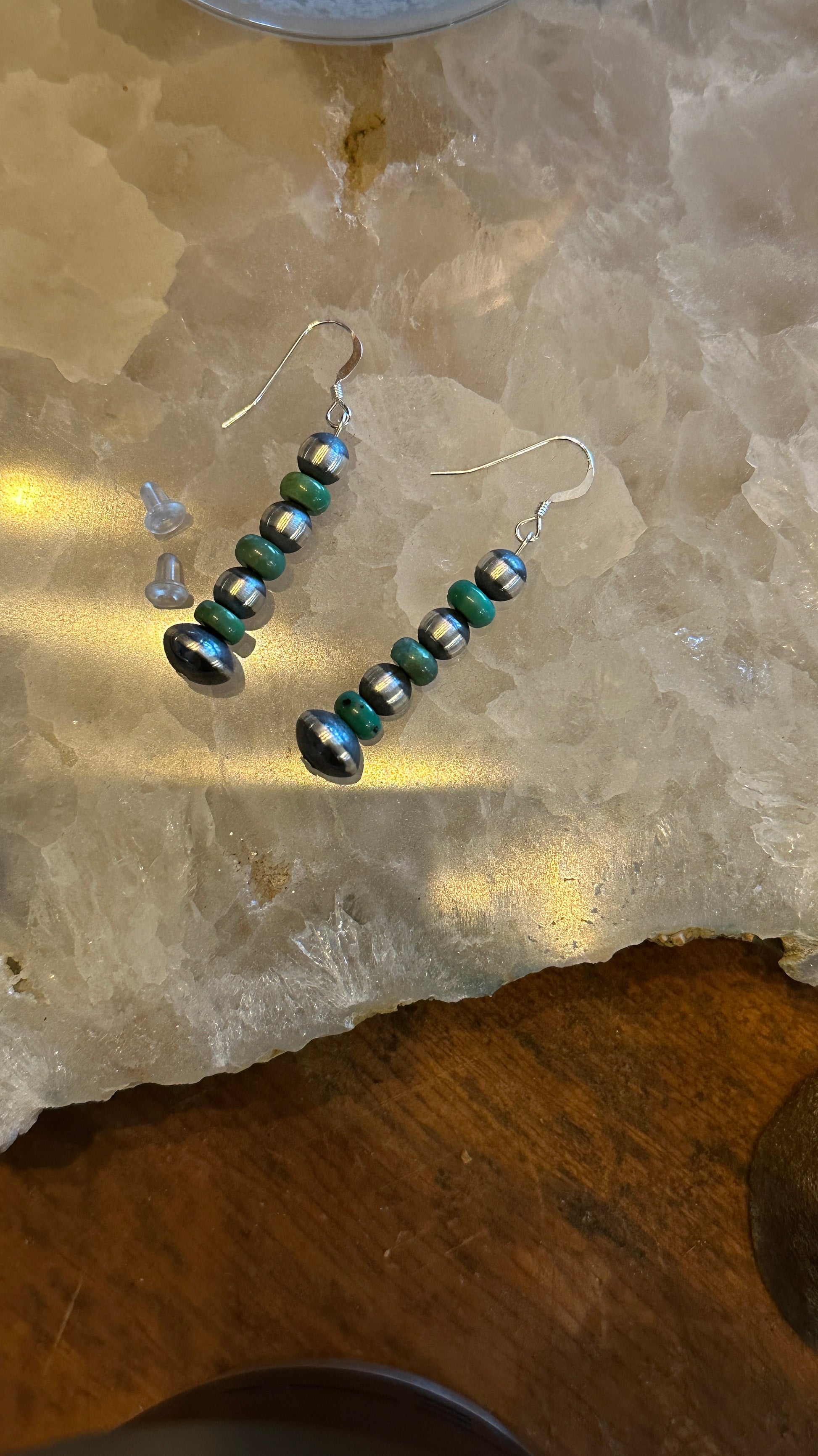 Navajo Turquoise & Sterling Silver Pearl Beaded Dangle Earrings - High Voltage Ranch