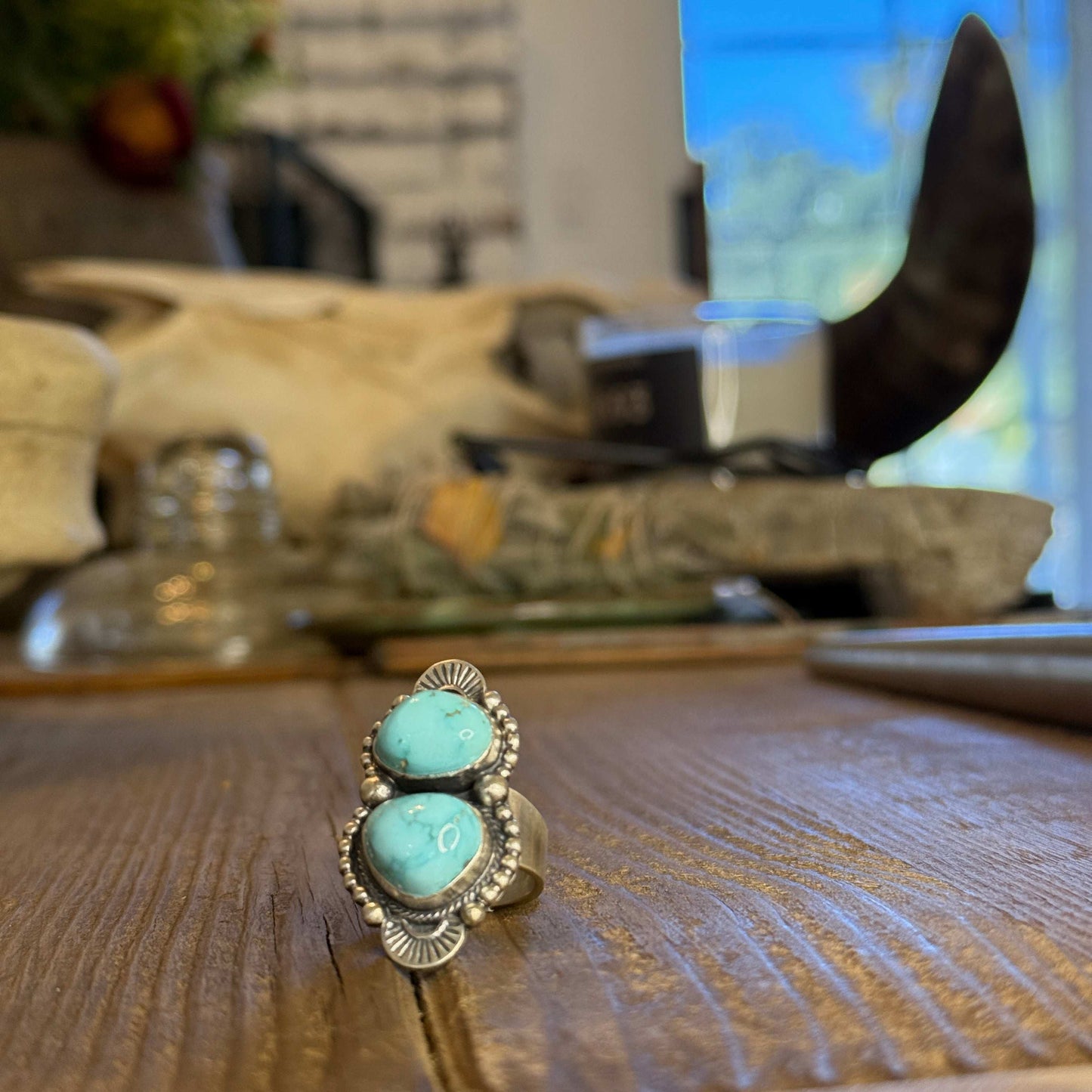 Size 8 Gorgeous Navajo Sterling Silver Campitos Turquoise Ring