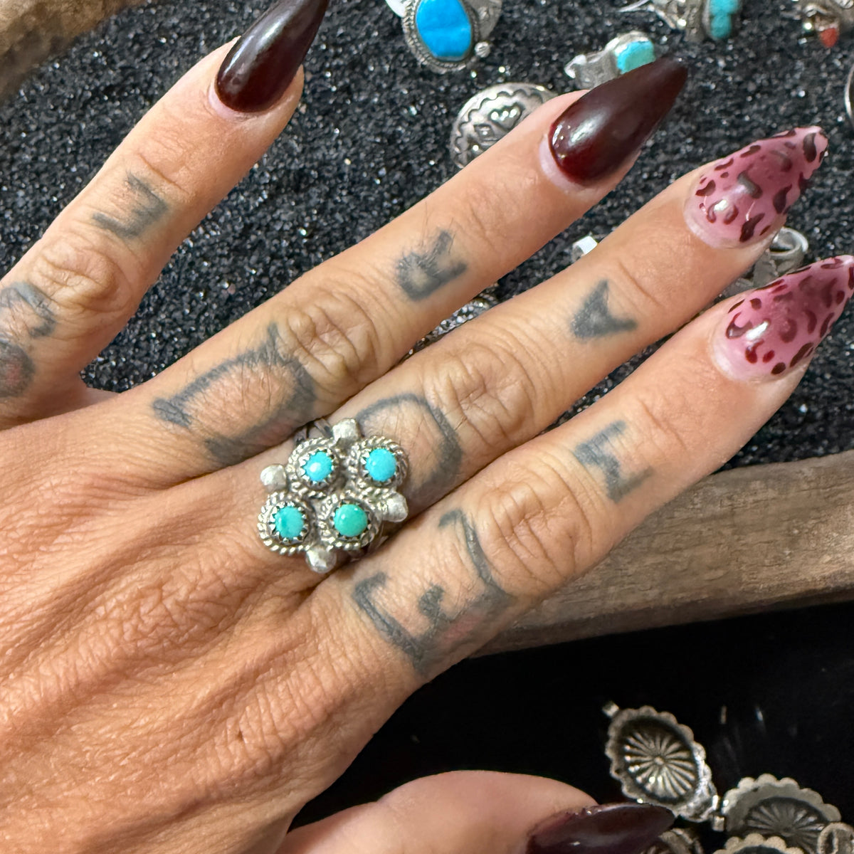 Size 7.25 Vintage Sterling Silver Turquoise Ring
