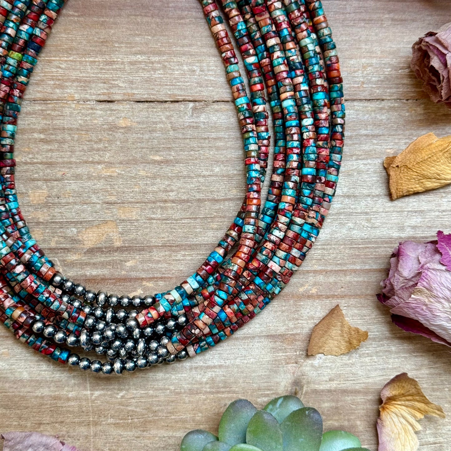Pink Sea Sediment Jasper Choker with Sterling Silver Pearls - 14”