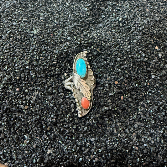 Size 6.5 Vintage Navajo Turquoise Coral Ring