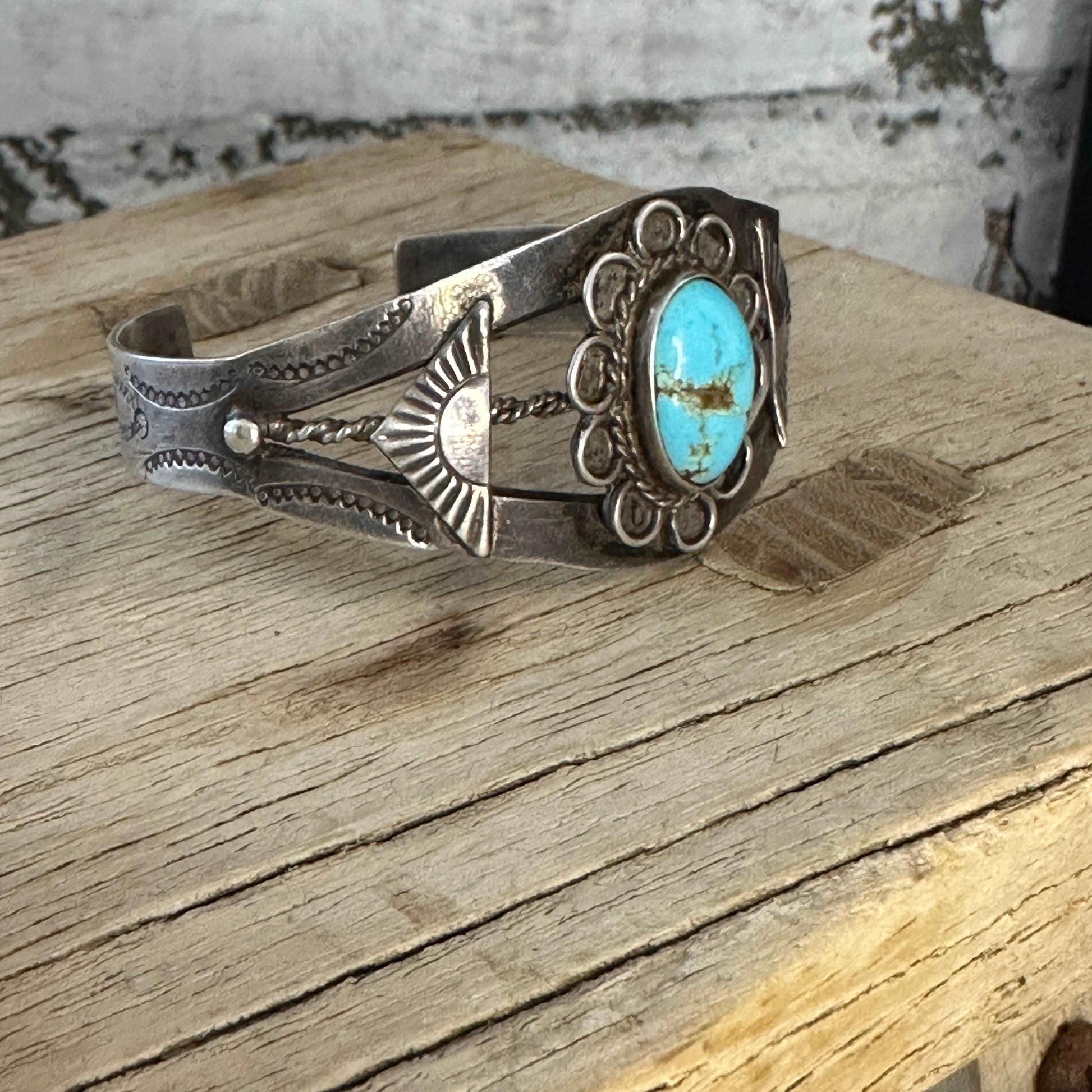 Harvey Era Navajo Sterling Silver Turquoise Cuff Bracelet - High Voltage Ranch