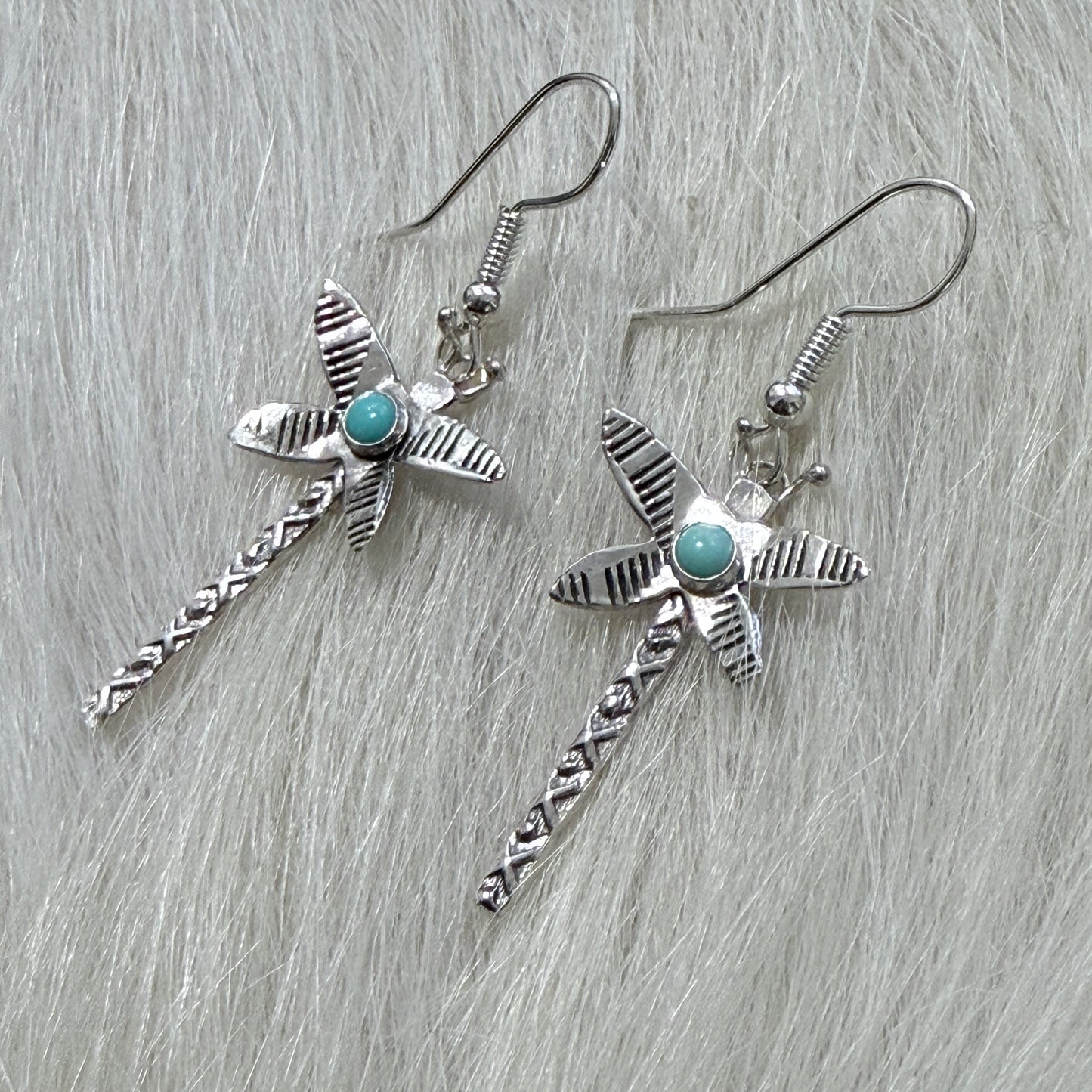Sterling Silver Dragonfly Earrings with Turquoise