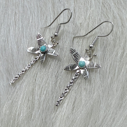 Sterling Silver Dragonfly Earrings with Turquoise