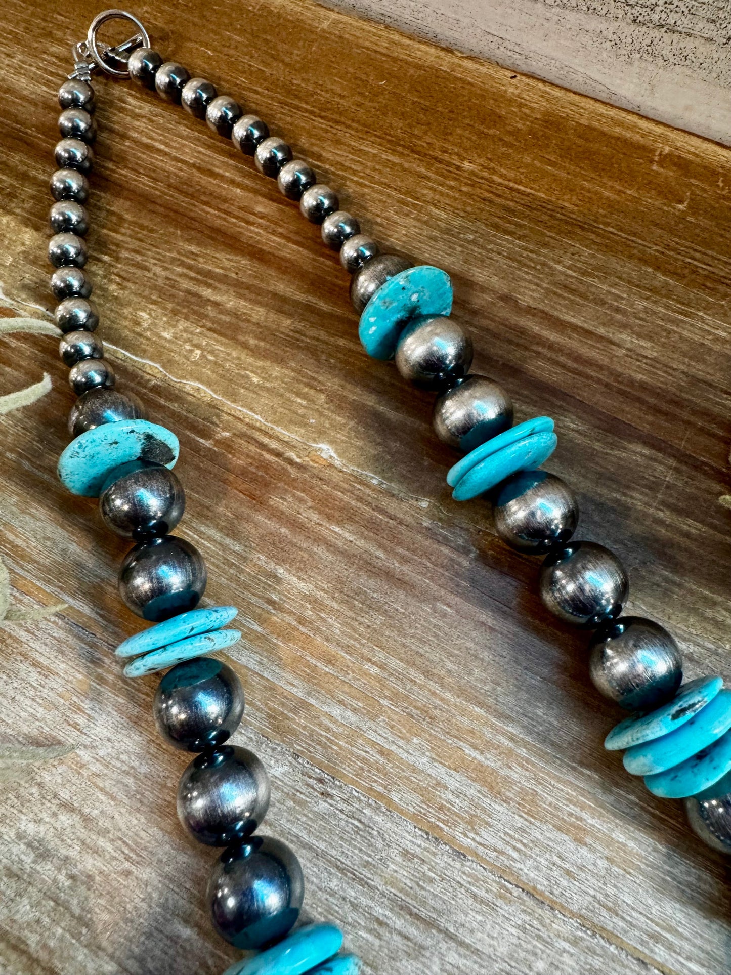 Bold Sterling Silver and Turquoise Desert Pearl Necklace
