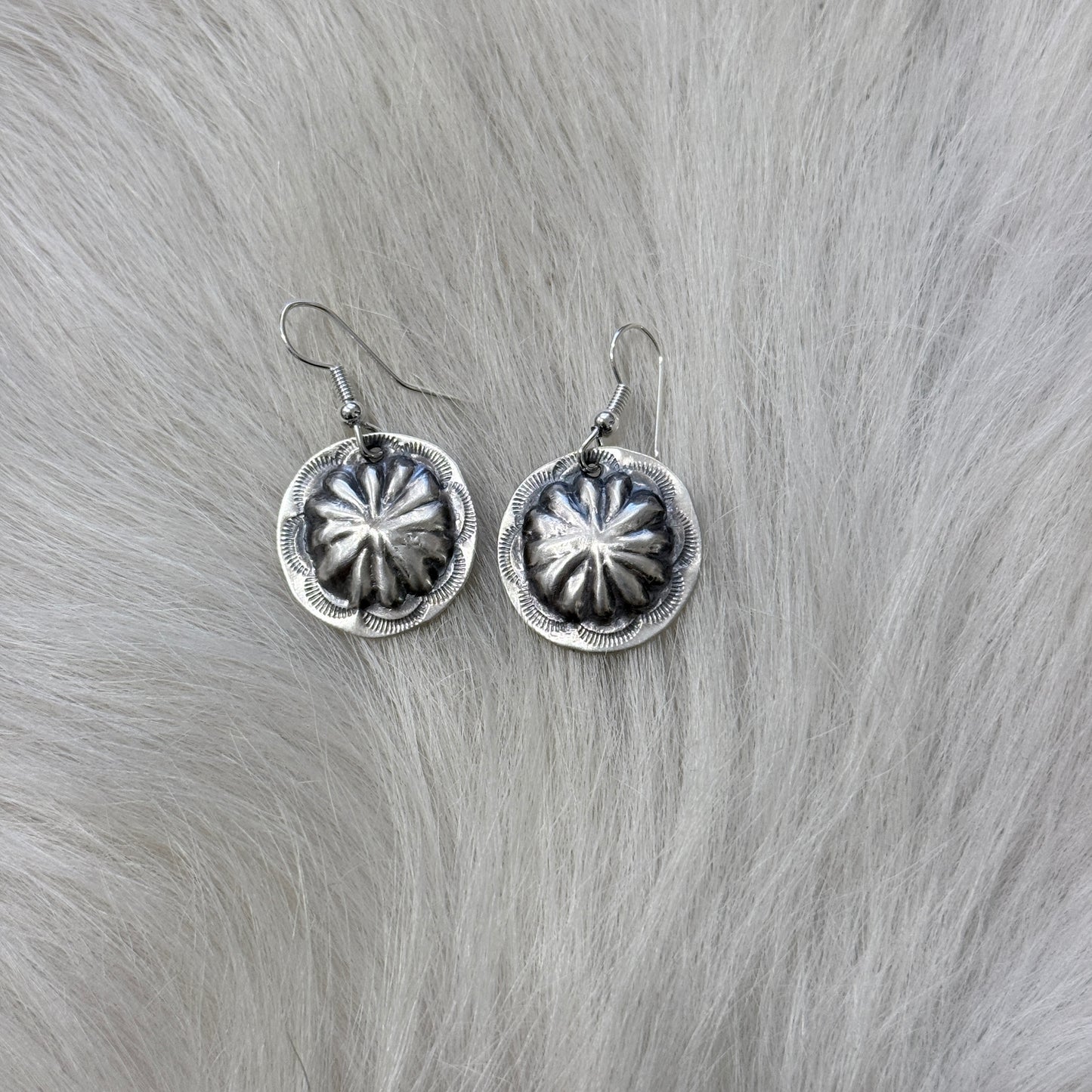 Sterling Silver Concho Dangle Earrings