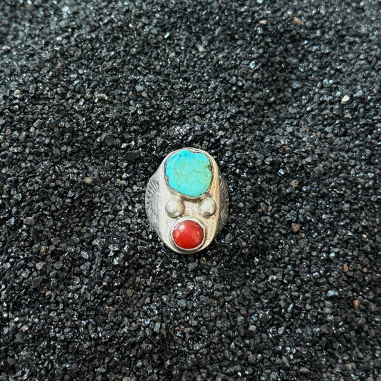 Size 6 Vintage Navajo Turquoise Coral Ring