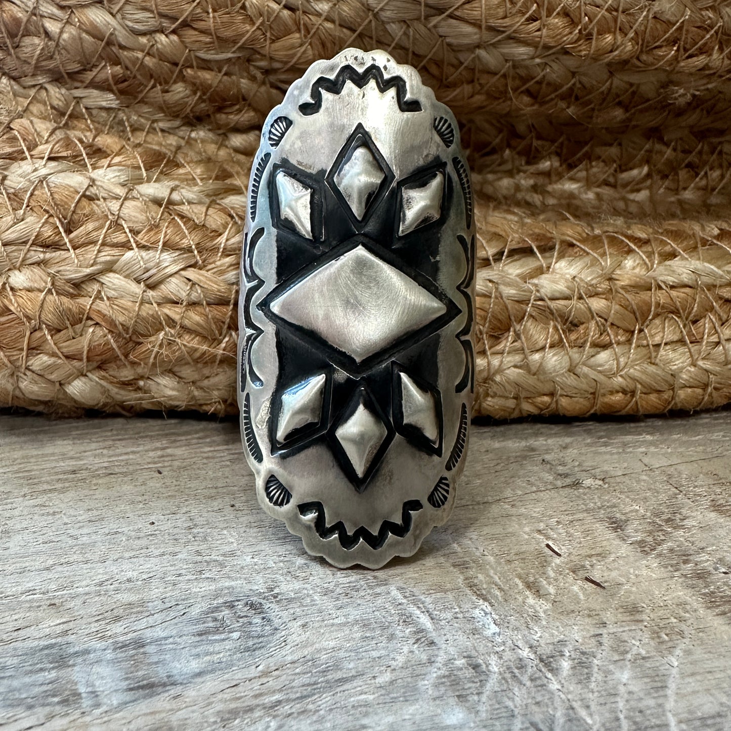 Big Navajo Sterling Silver Ring Adjustable in Size from 8-12 - High Voltage Ranch