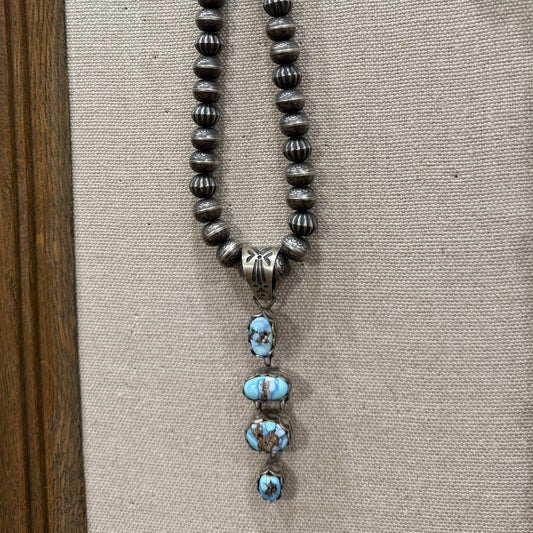 Navajo Sterling Silver Necklace w/ Golden Hills Turquoise Pendant