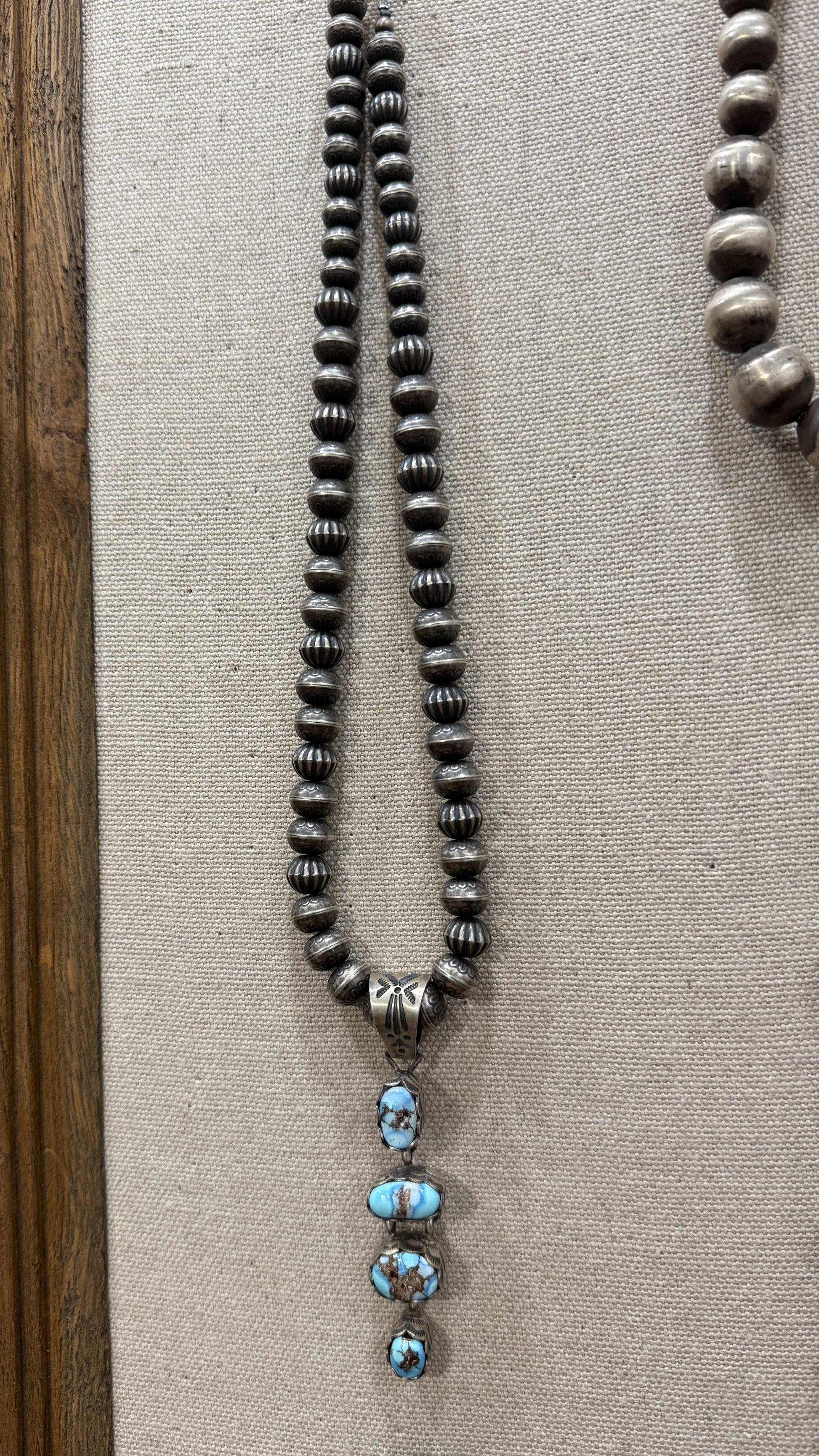 Navajo Sterling Silver Necklace w/ Golden Hills Turquoise Pendant