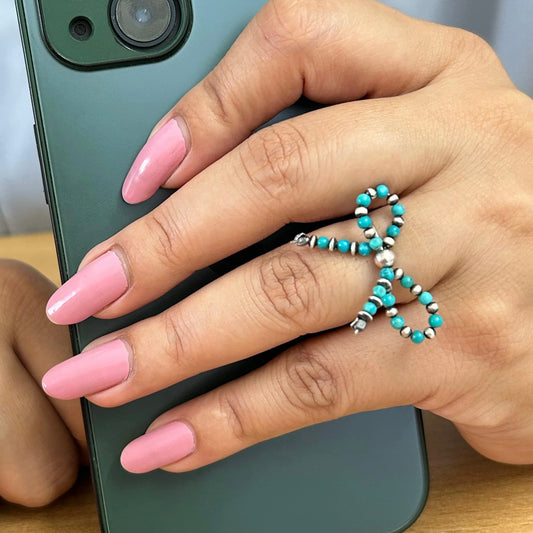 Handmade Turquoise Sterling Silver Beaded Bow Ring