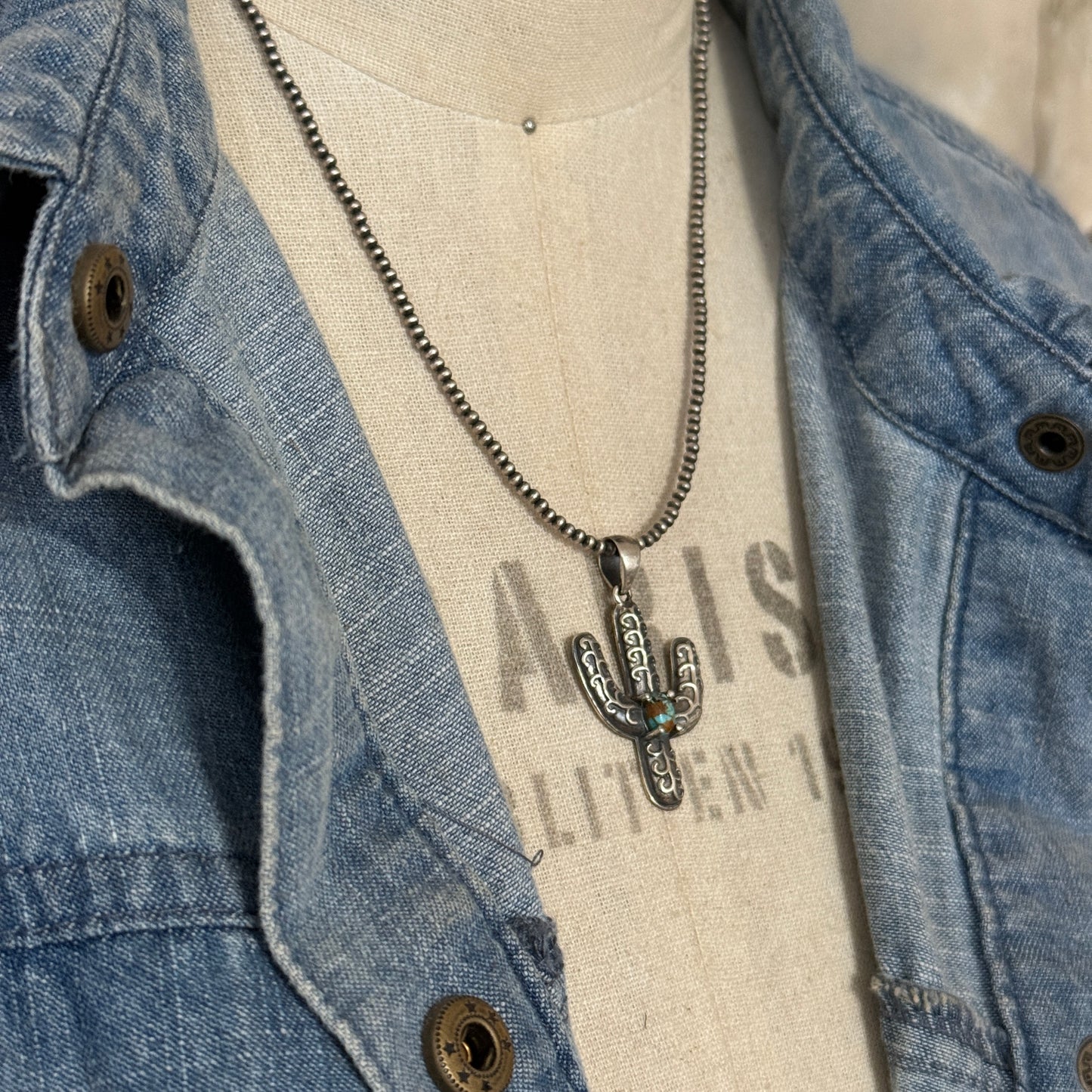 Sterling Silver Turquoise Cactus Necklace