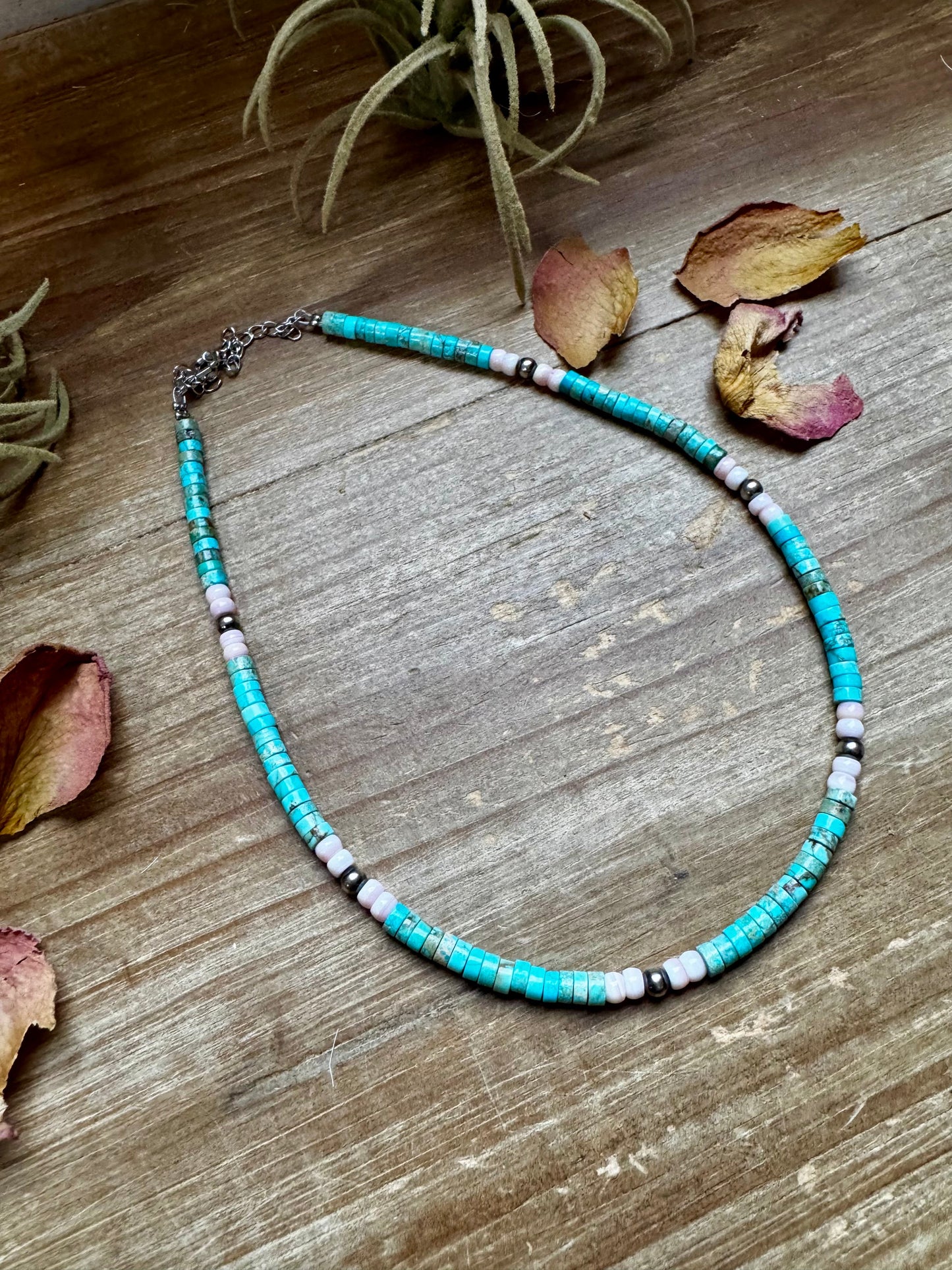 Variscite & Pink Conch Choker Necklace - 14”