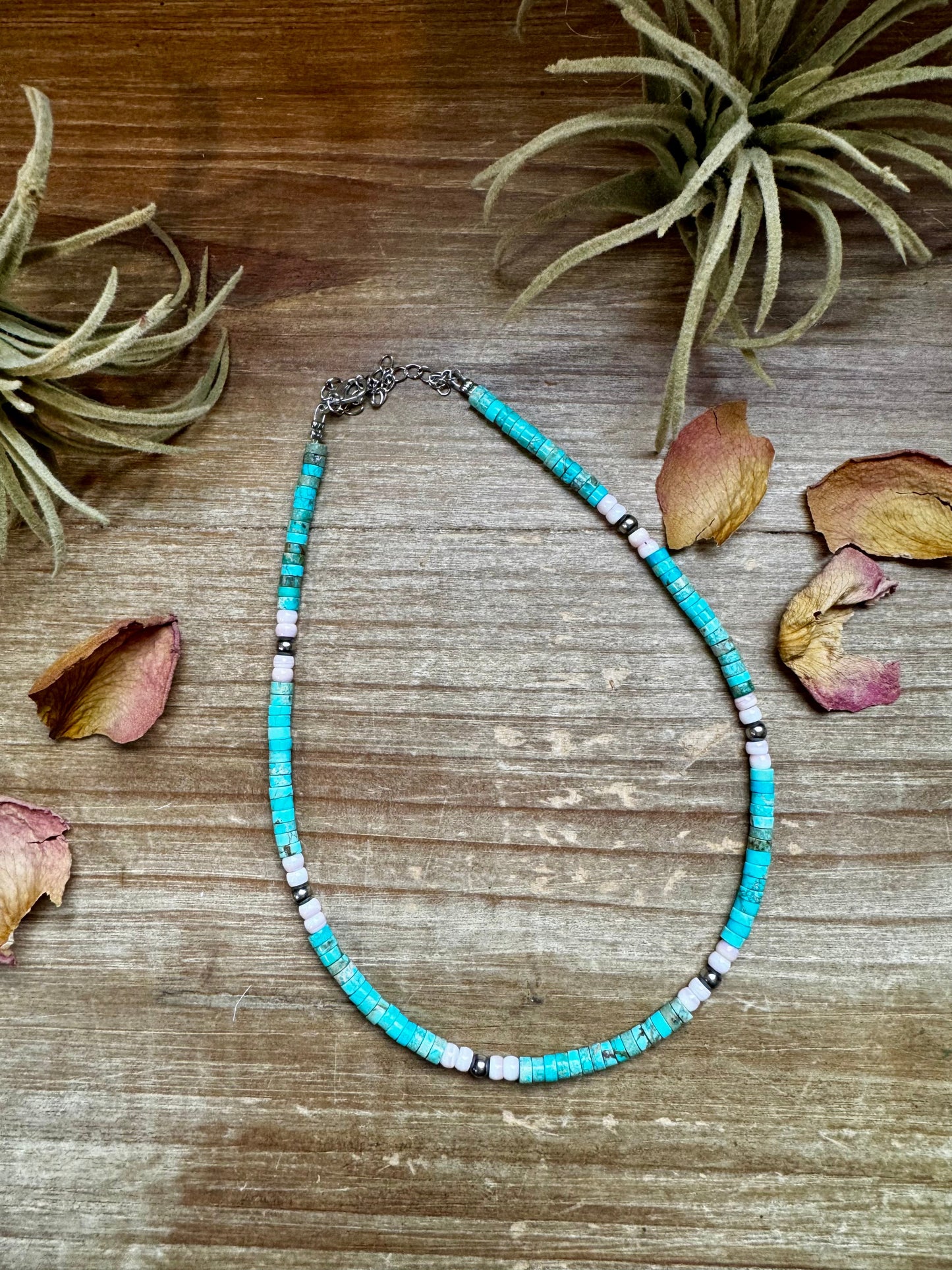 Variscite & Pink Conch Choker Necklace - 14”