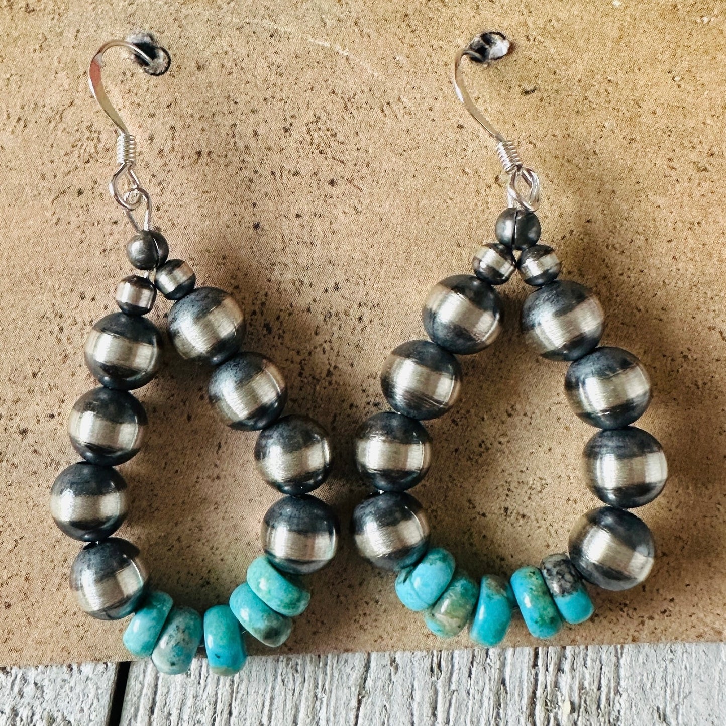 Navajo Turquoise & Sterling Silver Pearl Dangle Hoop Earrings