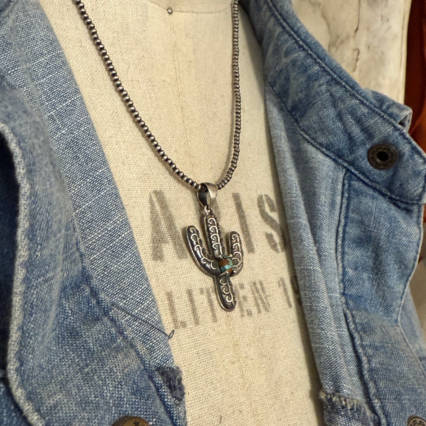 Sterling Silver Turquoise Cactus Necklace