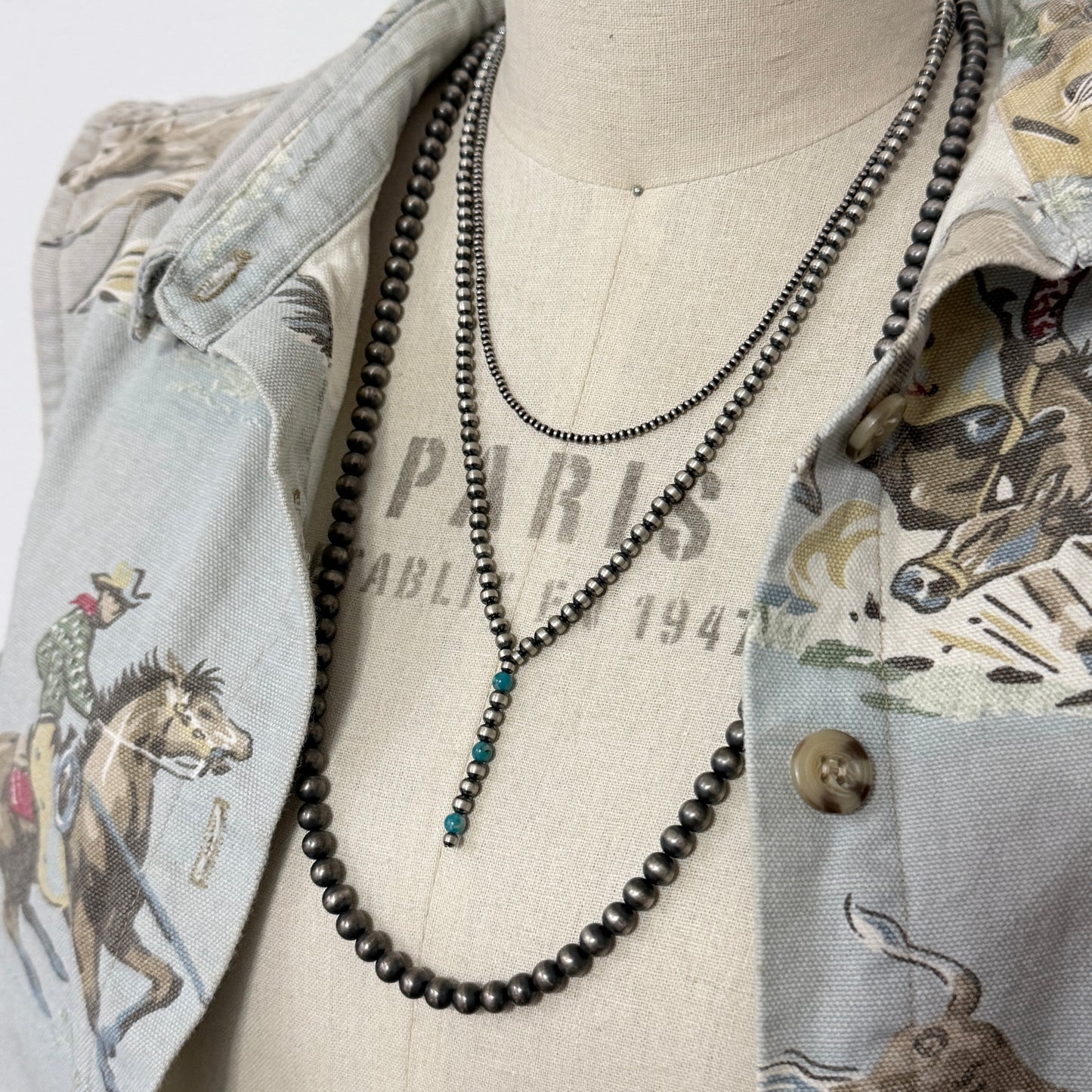 Desert Pearl and Turquoise Lariat Necklace