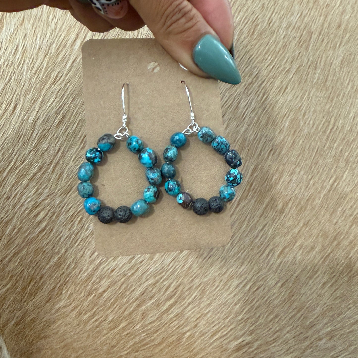 Turquoise and Basalt Bead Earrings