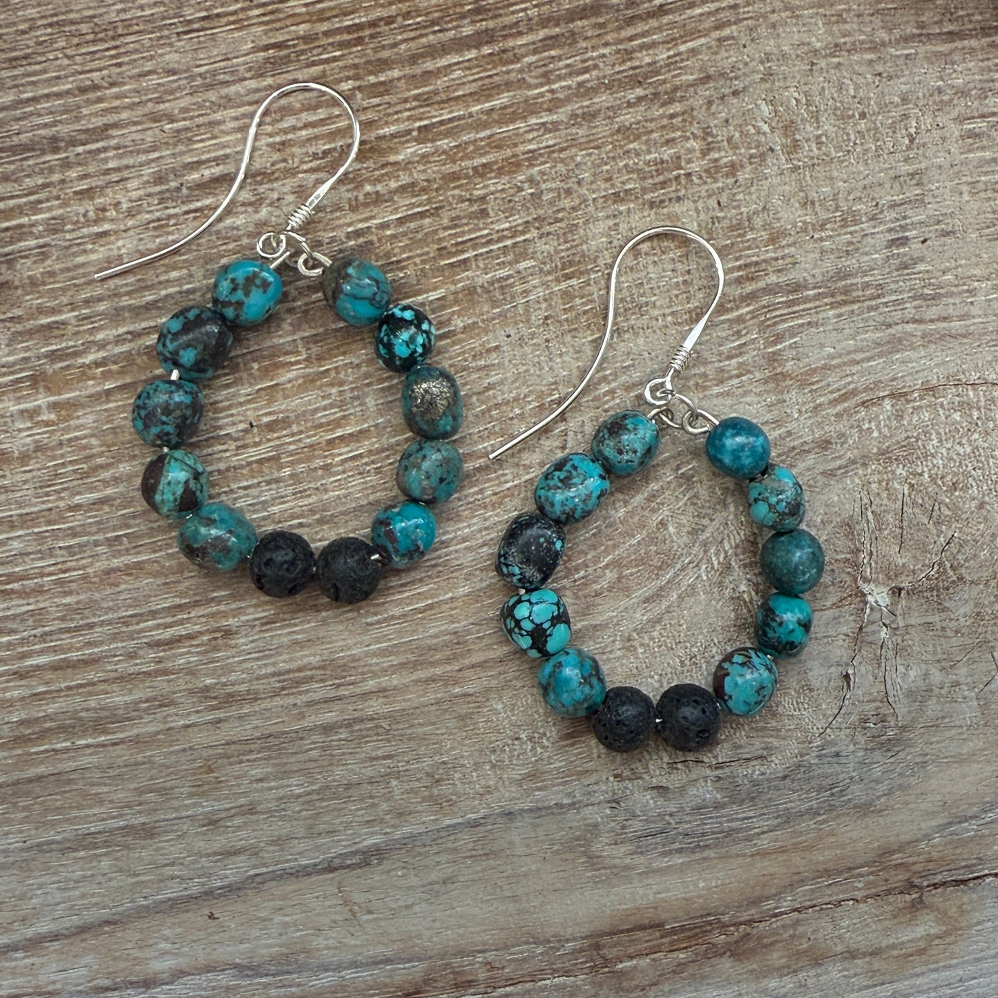 Turquoise and Basalt Bead Earrings