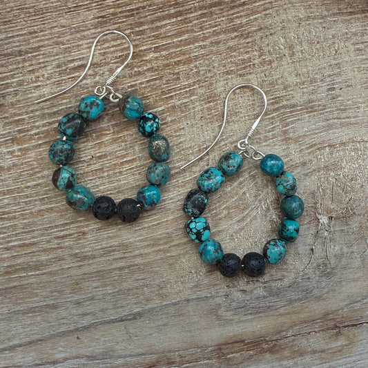 Turquoise and Basalt Bead Earrings