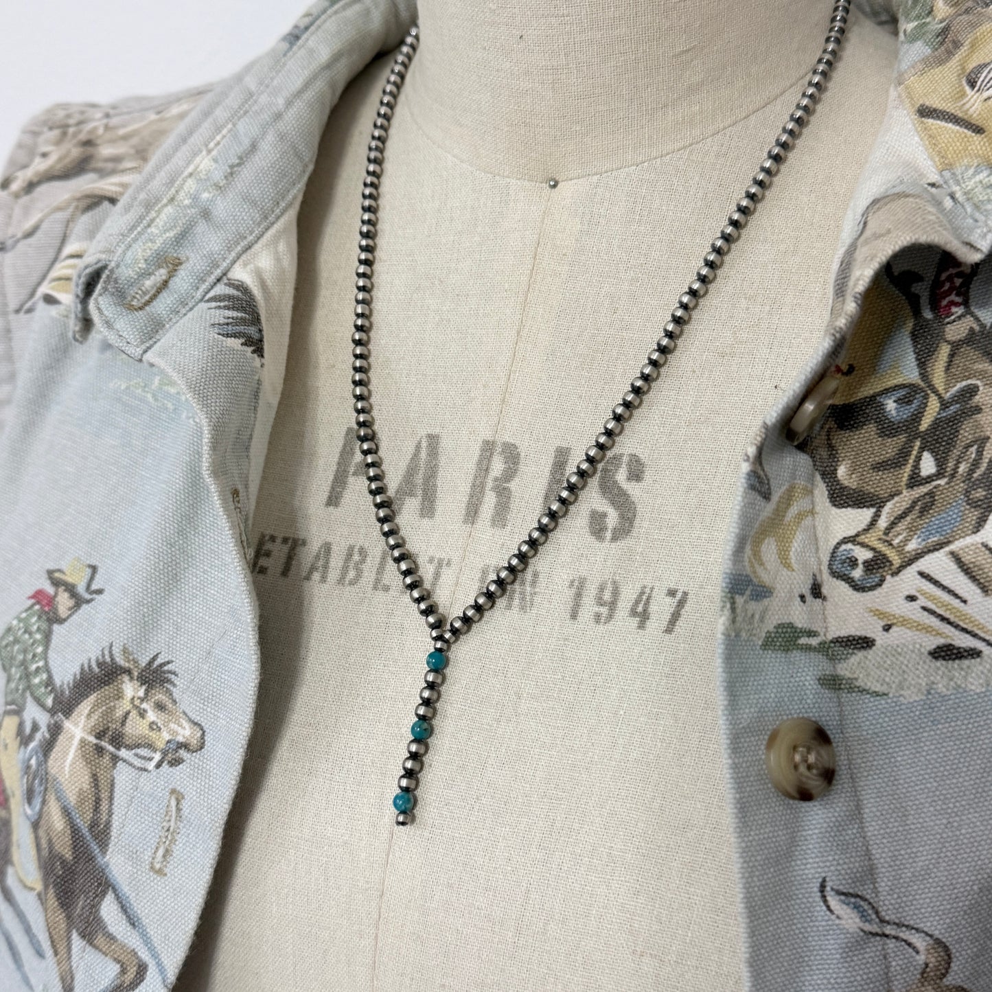 Desert Pearl and Turquoise Lariat Necklace