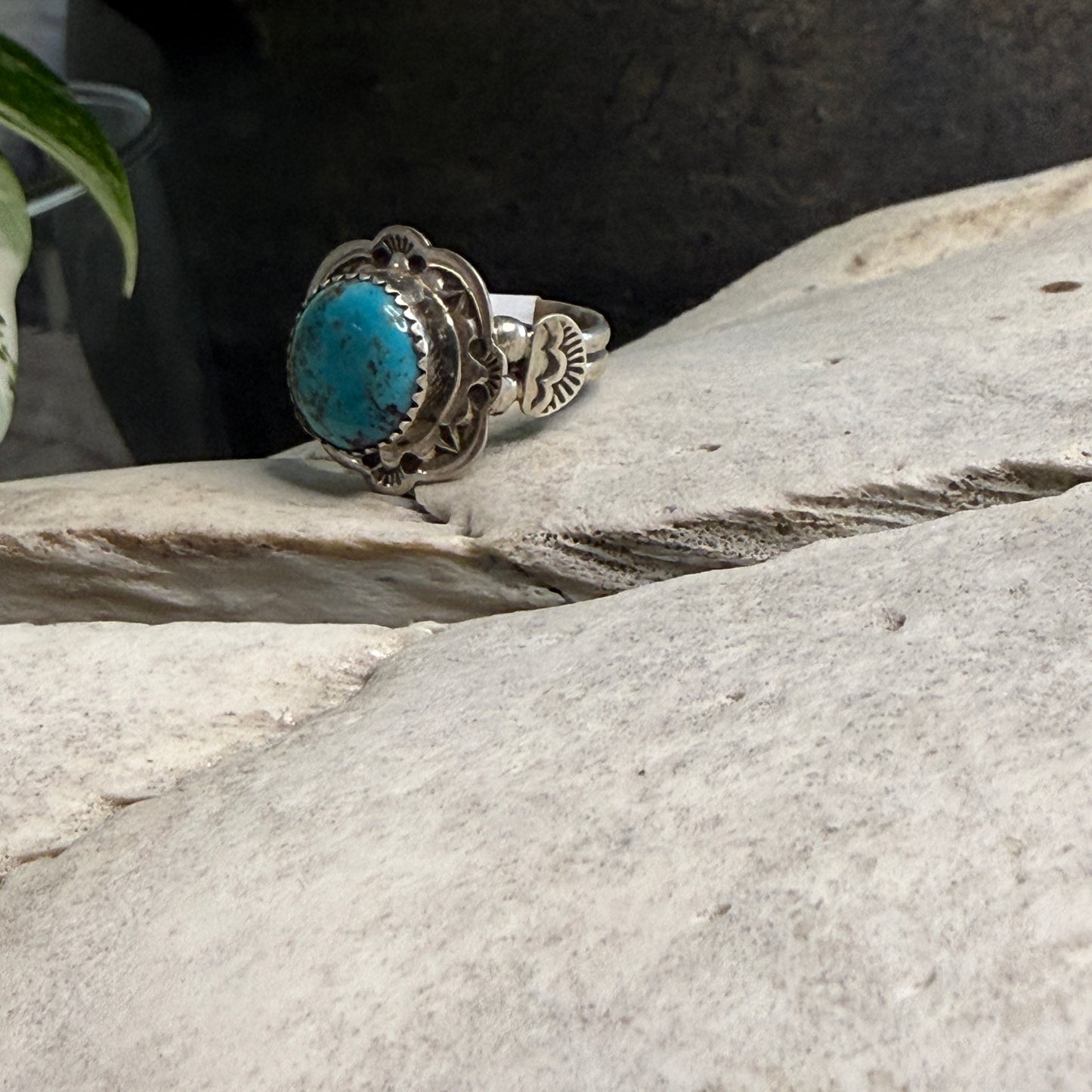 Size 8.5 Stamped Ring with Kingman Turquoise