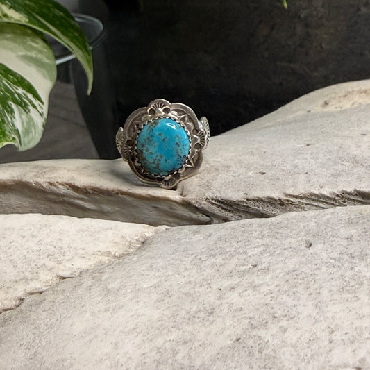 Size 8.5 Stamped Ring with Kingman Turquoise