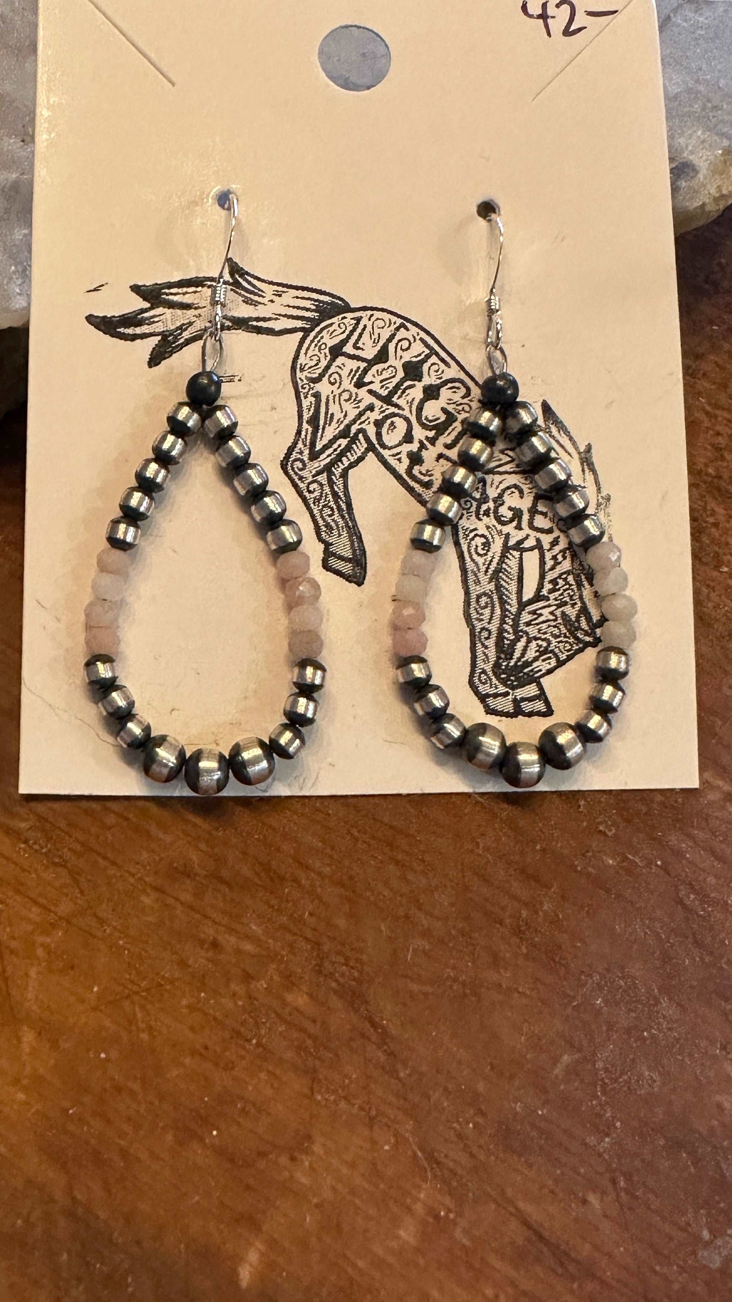 Navajo Sterling Silver and Pink Conch Pearl Bead Hoop Earrings