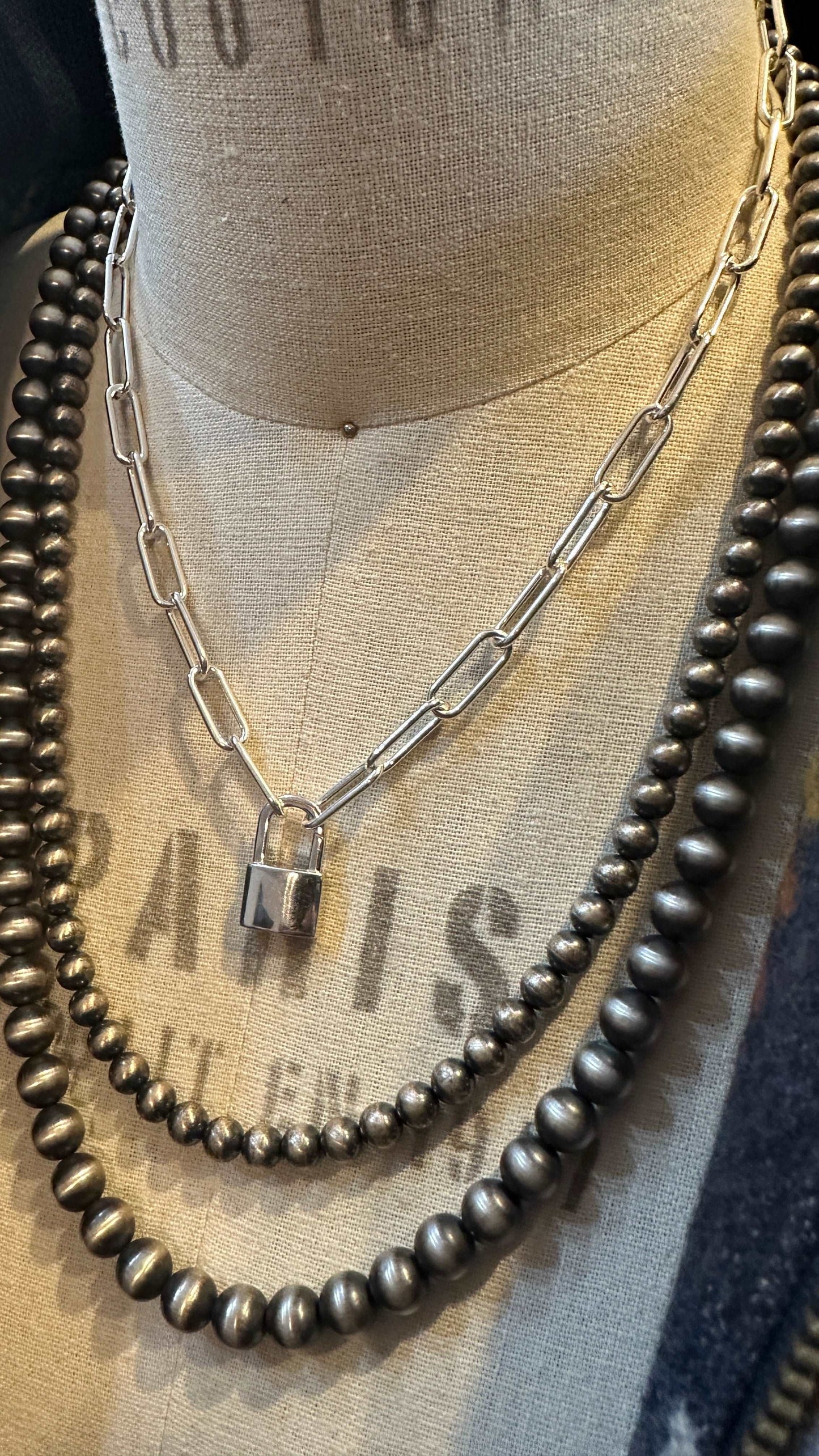 Sterling Silver Padlock on Thick Paperclip Chain