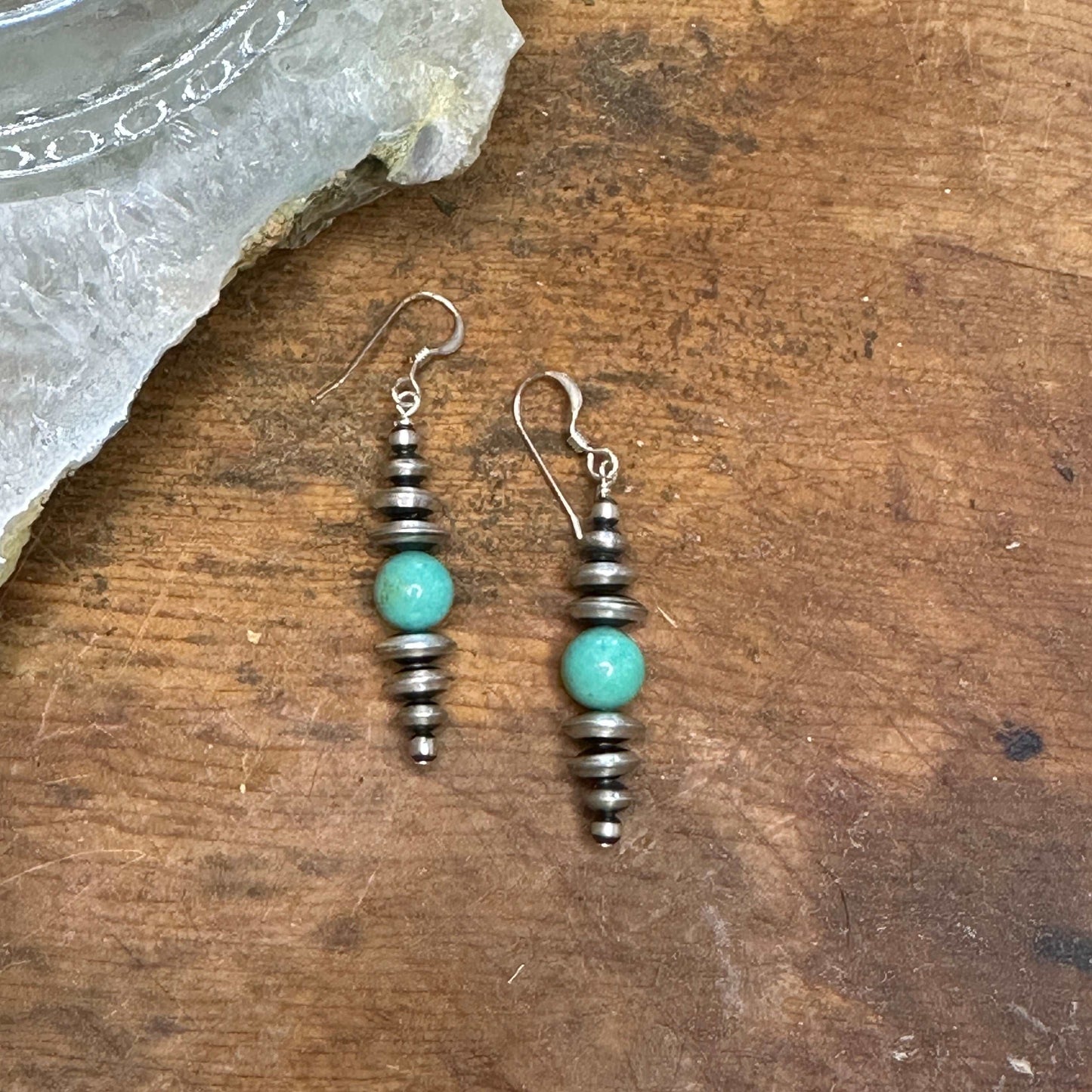 Sterling Silver Saucer Bead Earrings with Turquoise