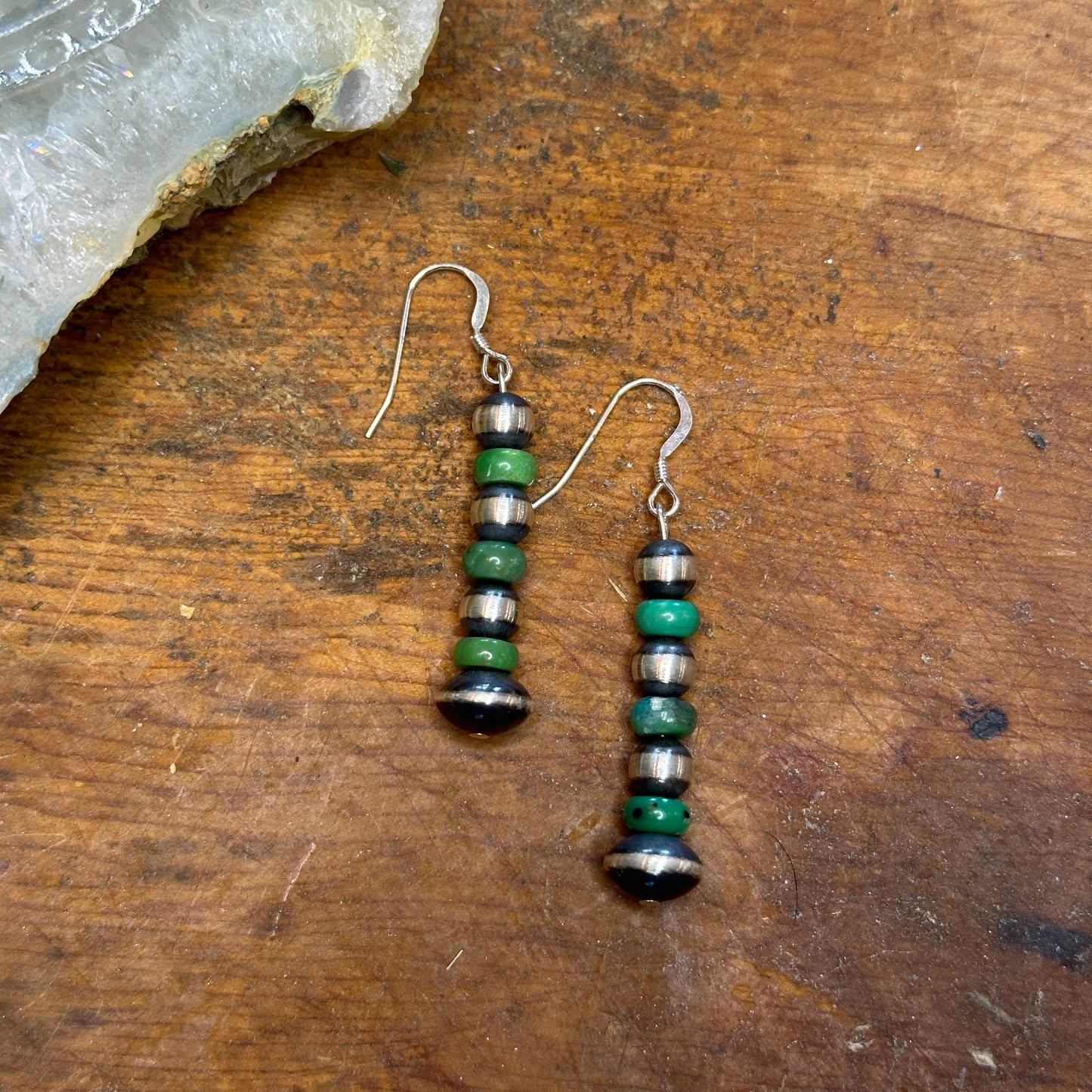 Navajo Turquoise & Sterling Silver Pearl Beaded Dangle Earrings - High Voltage Ranch
