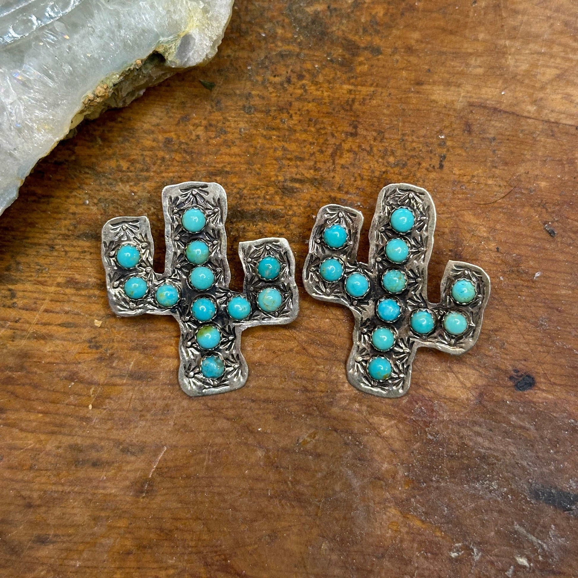 Handmade Sterling Silver Turquoise Cactus Earrings