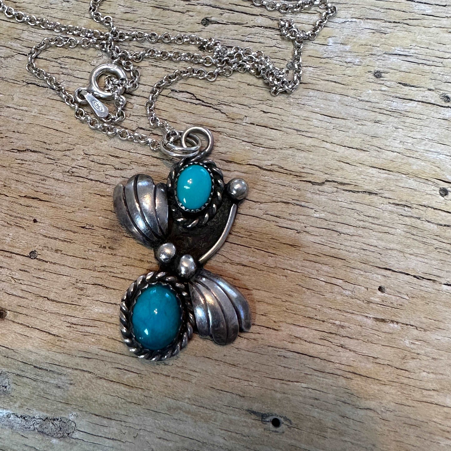 Vintage Silver Necklace with 2 turquoise stones