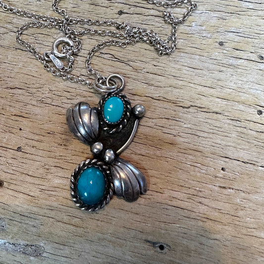 Vintage Silver Necklace with 2 turquoise stones