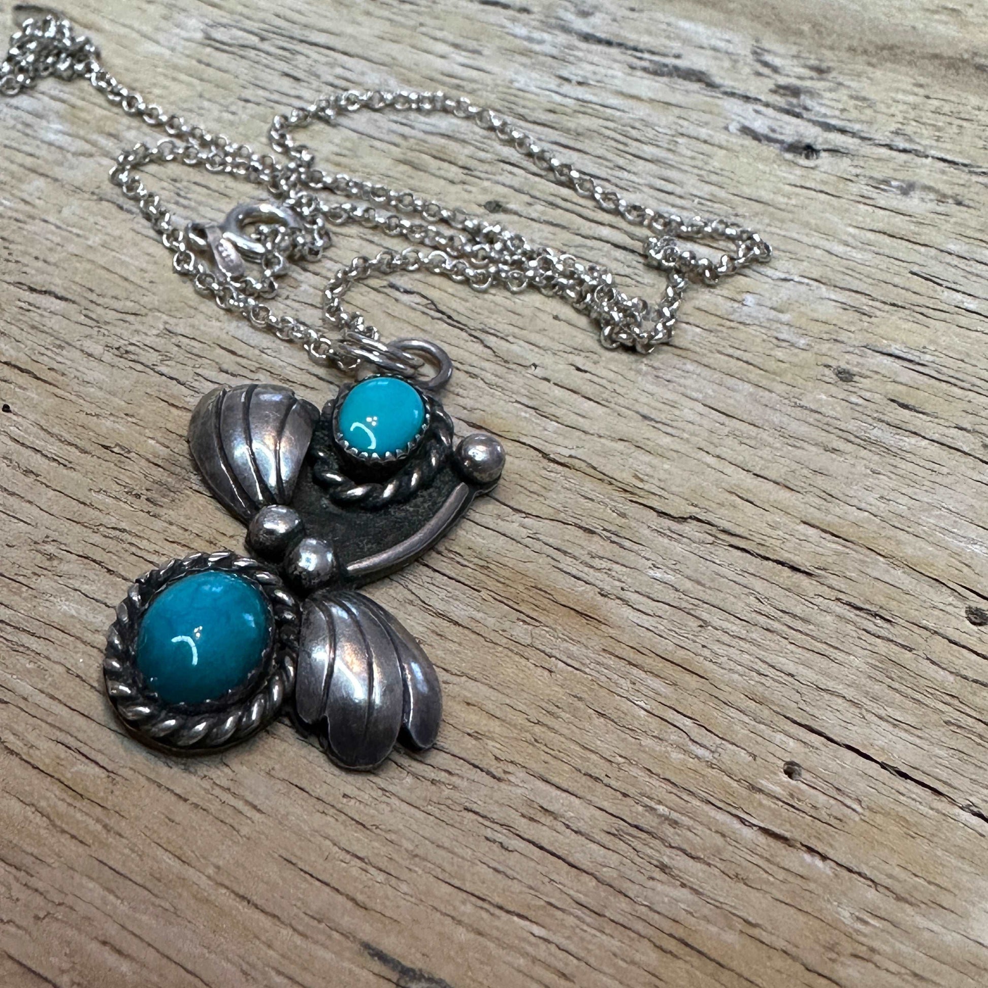 Vintage Silver Necklace with 2 turquoise stones