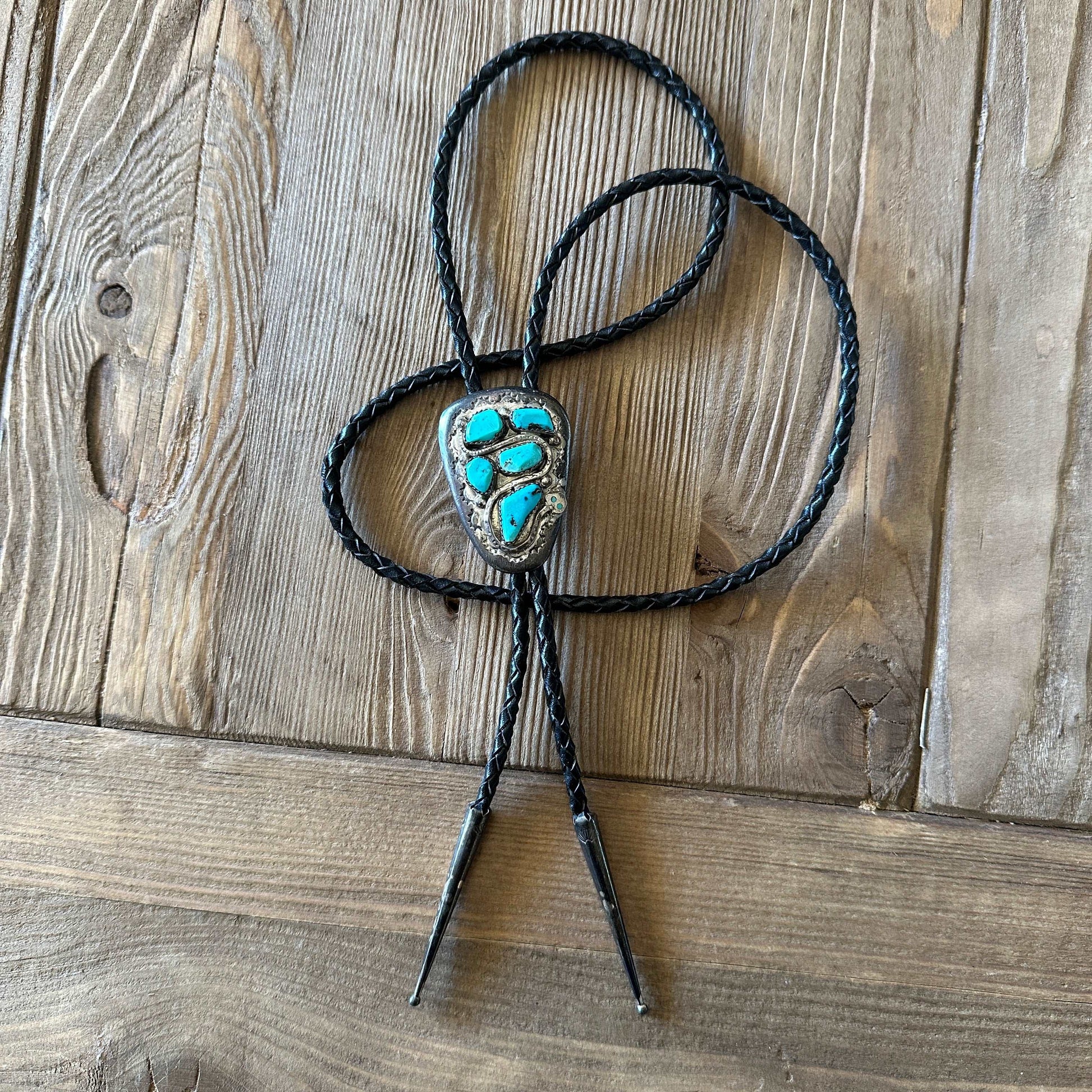 Rare Vintage Effie Calavaza Native American Zuni Snake Motif Sterling Silver Turquoise Bolo - High Voltage Ranch