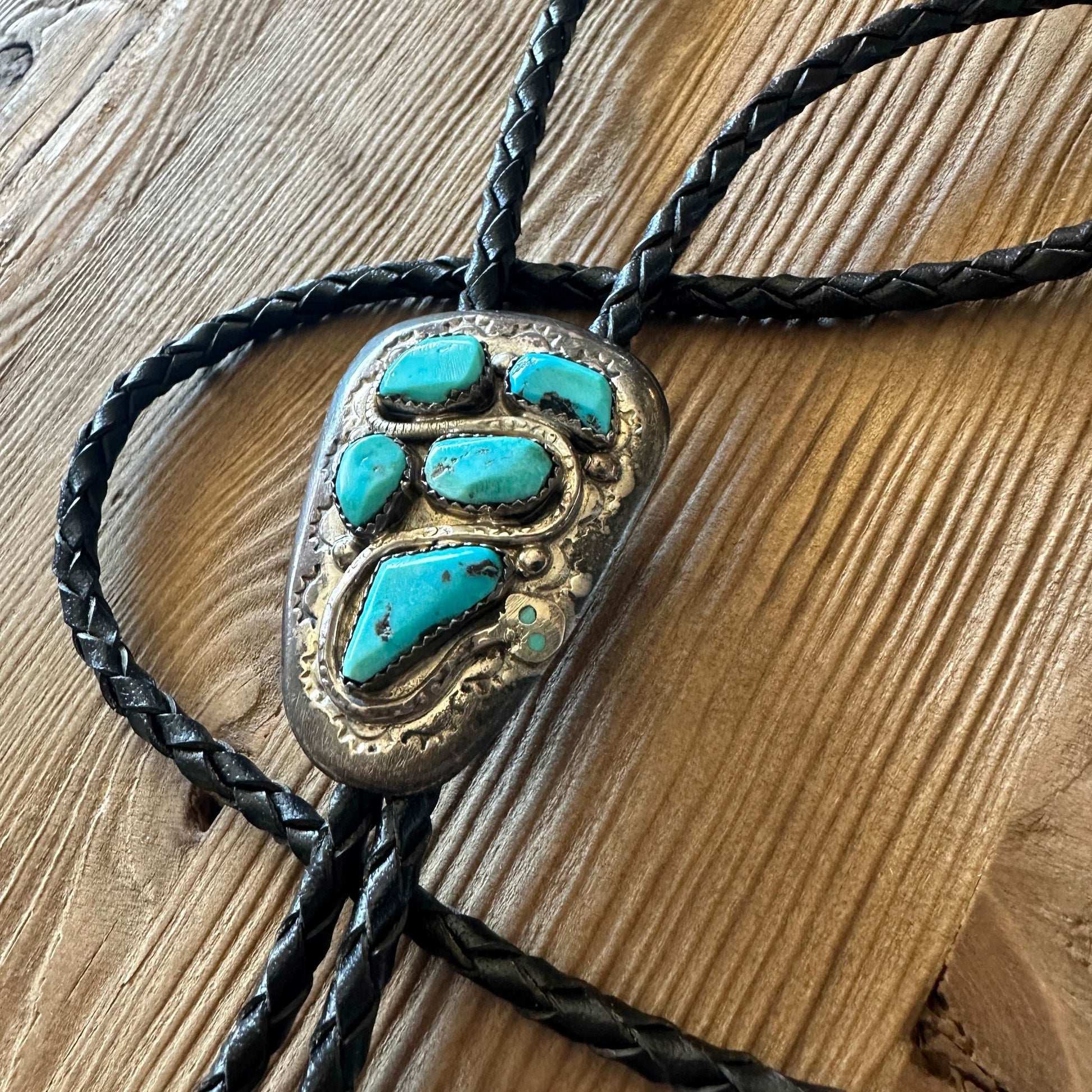 Rare Vintage Effie Calavaza Native American Zuni Snake Motif Sterling Silver Turquoise Bolo - High Voltage Ranch