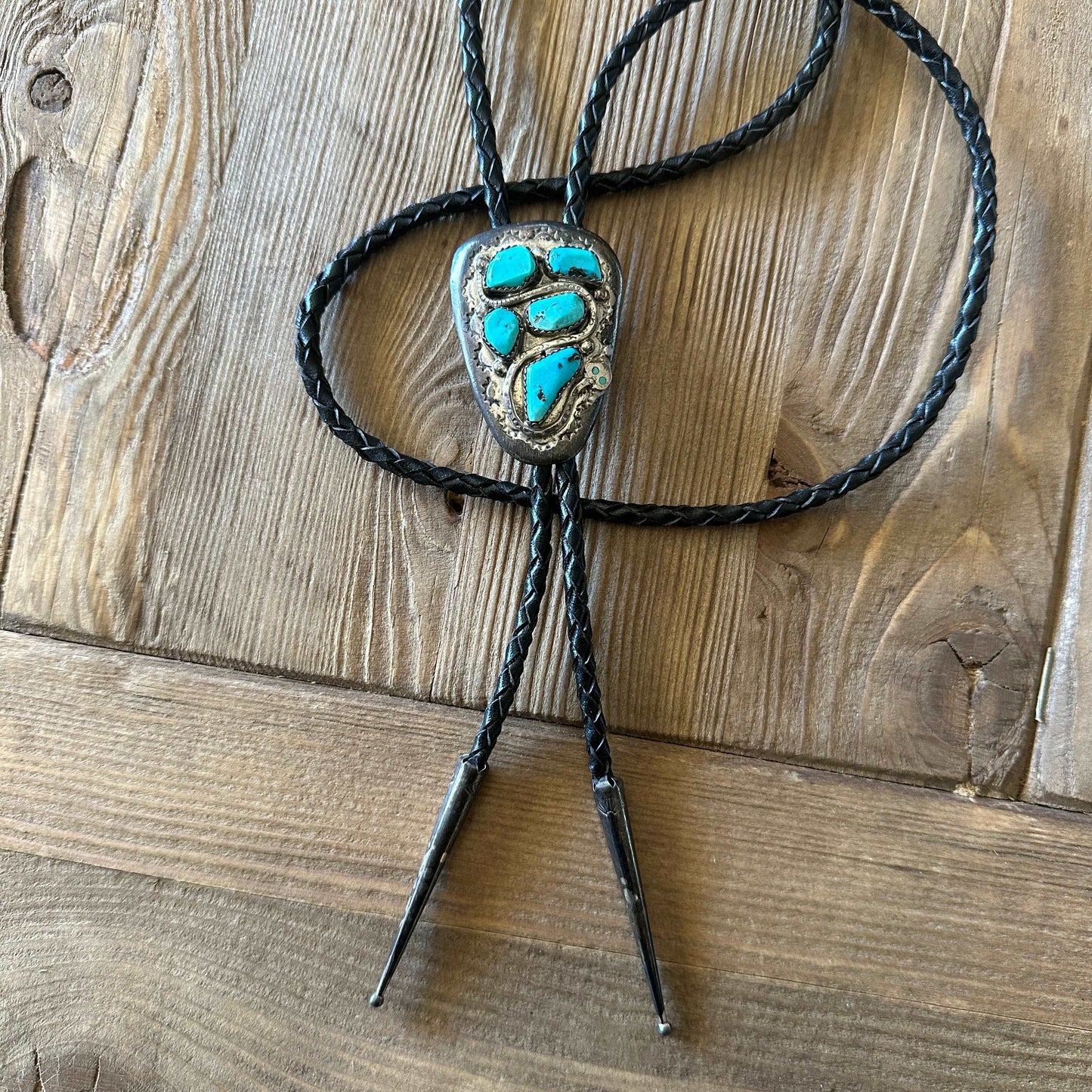 Rare Vintage Effie Calavaza Native American Zuni Snake Motif Sterling Silver Turquoise Bolo - High Voltage Ranch